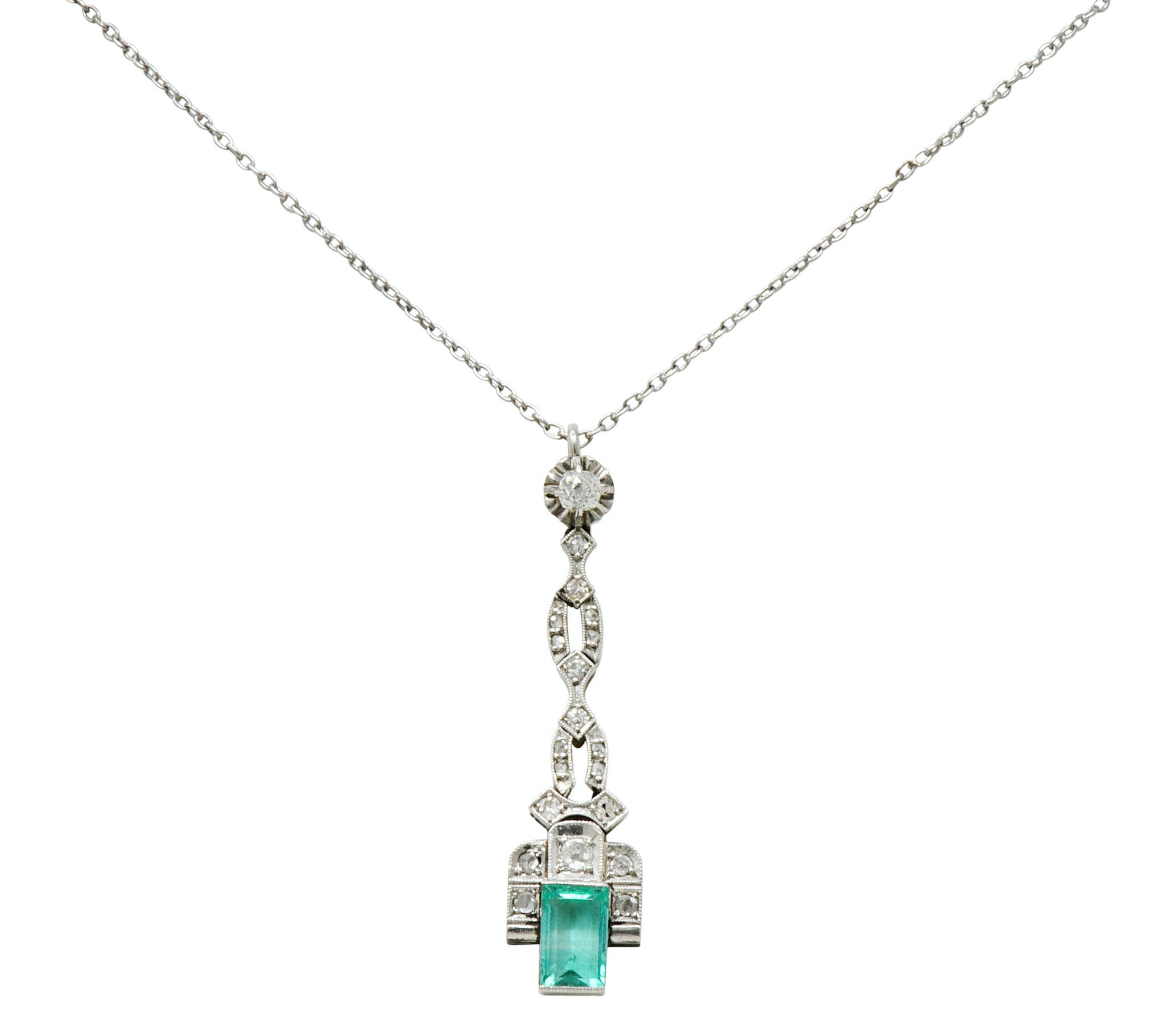 1920's Art Deco 1.35 CTW Emerald Diamond Platinum Pendant NecklaceNecklace - Wilson's Estate Jewelry