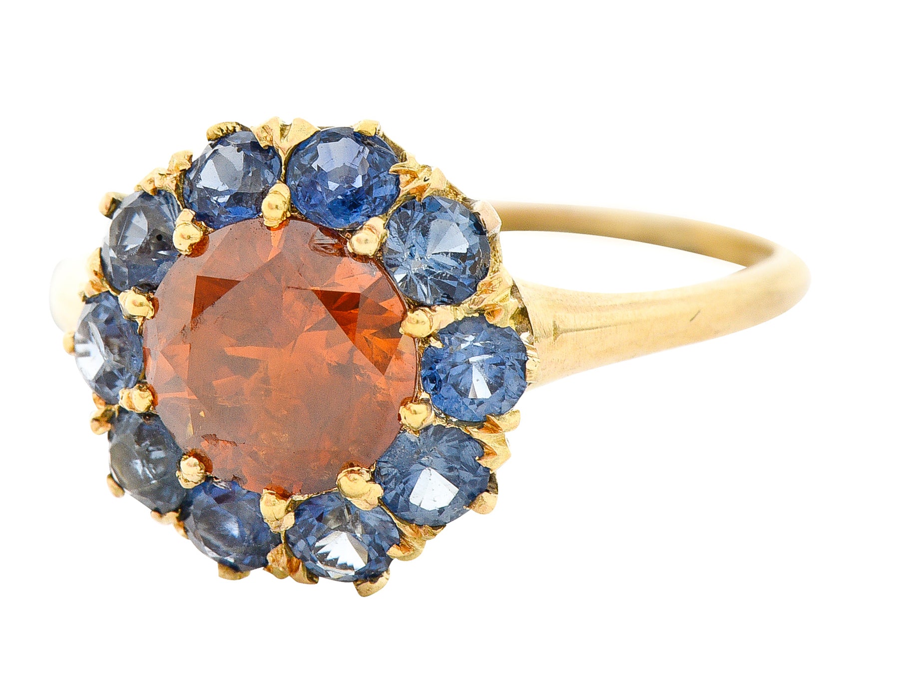 Vintage Fancy Orange Diamond Sapphire 14 Karat Yellow Gold Cluster Ring GIA Wilson's Estate Jewelry