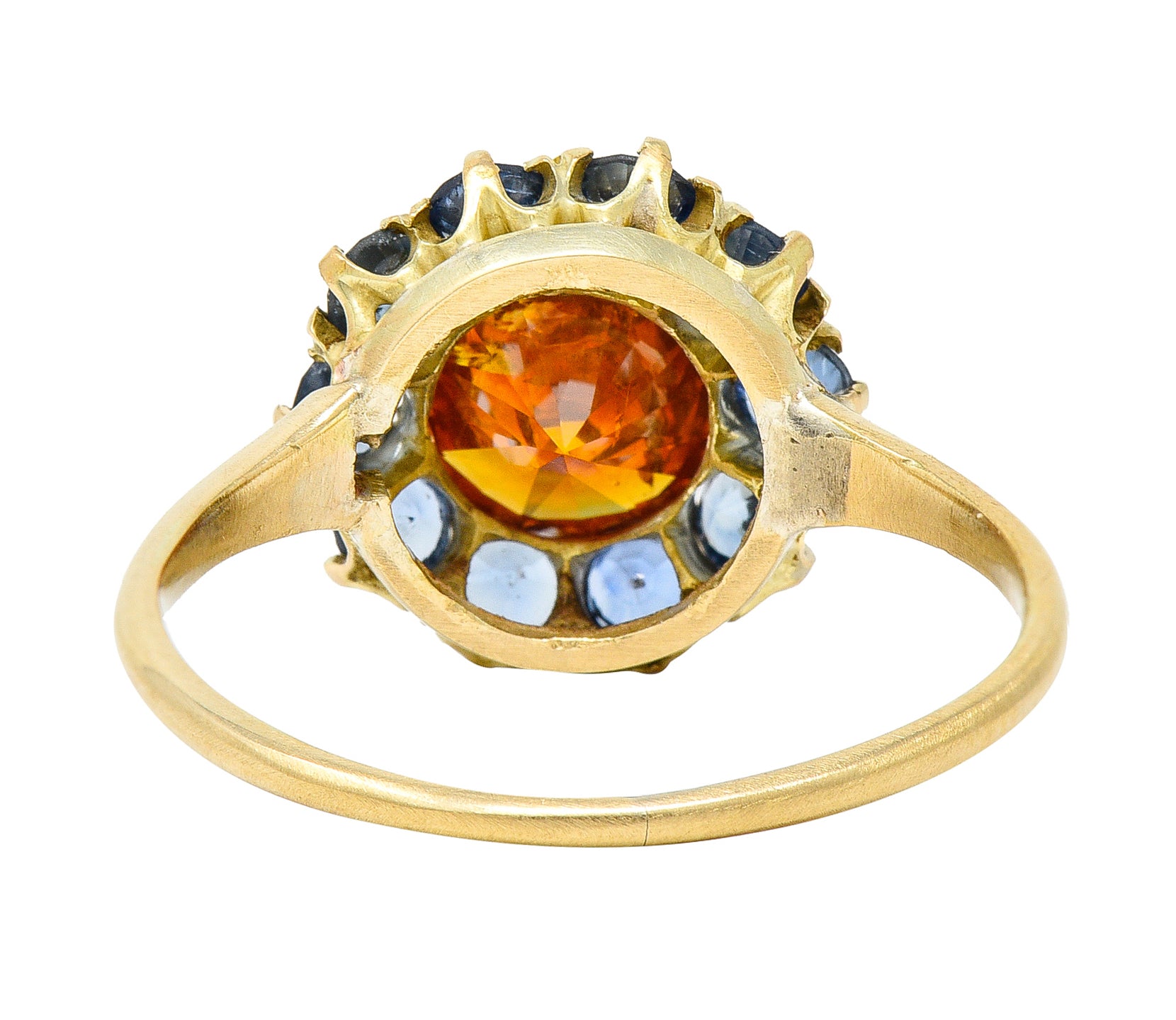 Vintage Fancy Orange Diamond Sapphire 14 Karat Yellow Gold Cluster Ring GIA Wilson's Estate Jewelry