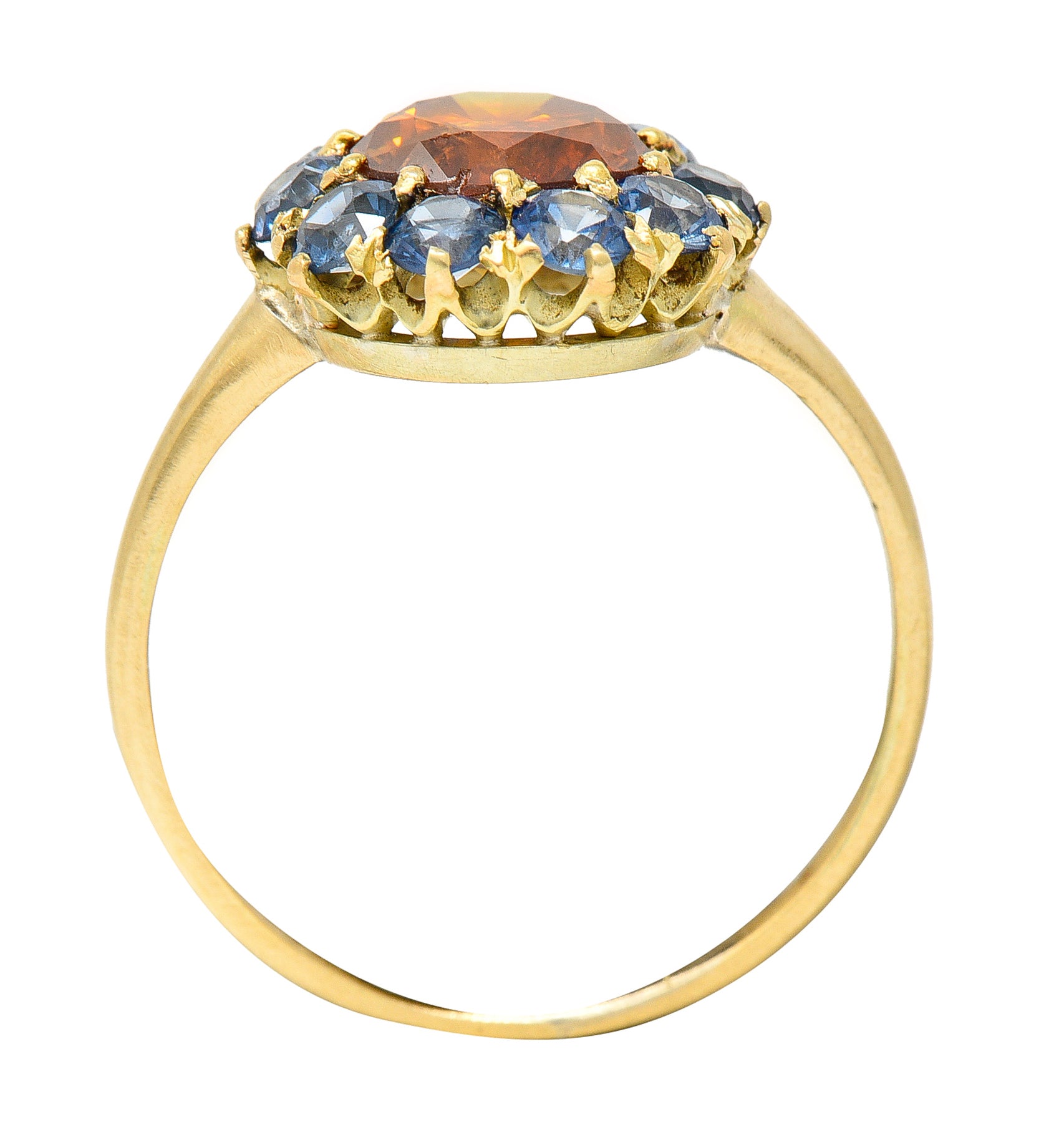 Vintage Fancy Orange Diamond Sapphire 14 Karat Yellow Gold Cluster Ring GIA Wilson's Estate Jewelry