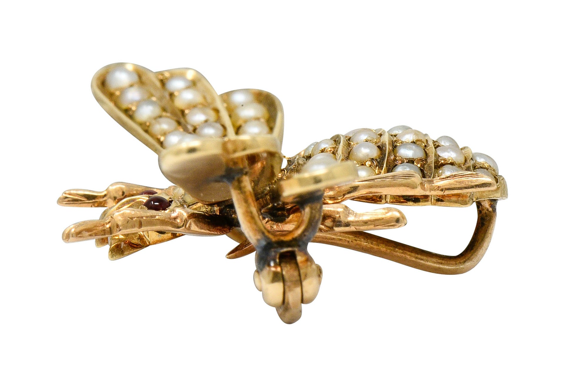 Victorian Diamond Natural Freshwater Pearl 14 Karat Gold Insect Brooch Circa 1900 - Wilson's Estate Jewelry