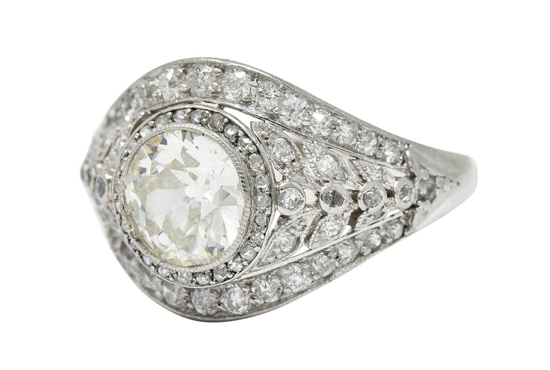 1920's Early Art Deco 2.12 CTW Diamond Platinum Laurel Band Ring GIARing - Wilson's Estate Jewelry