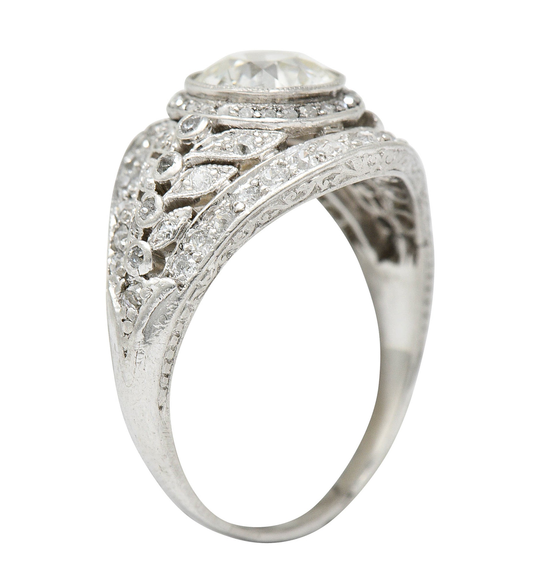 1920's Early Art Deco 2.12 CTW Diamond Platinum Laurel Band Ring GIARing - Wilson's Estate Jewelry