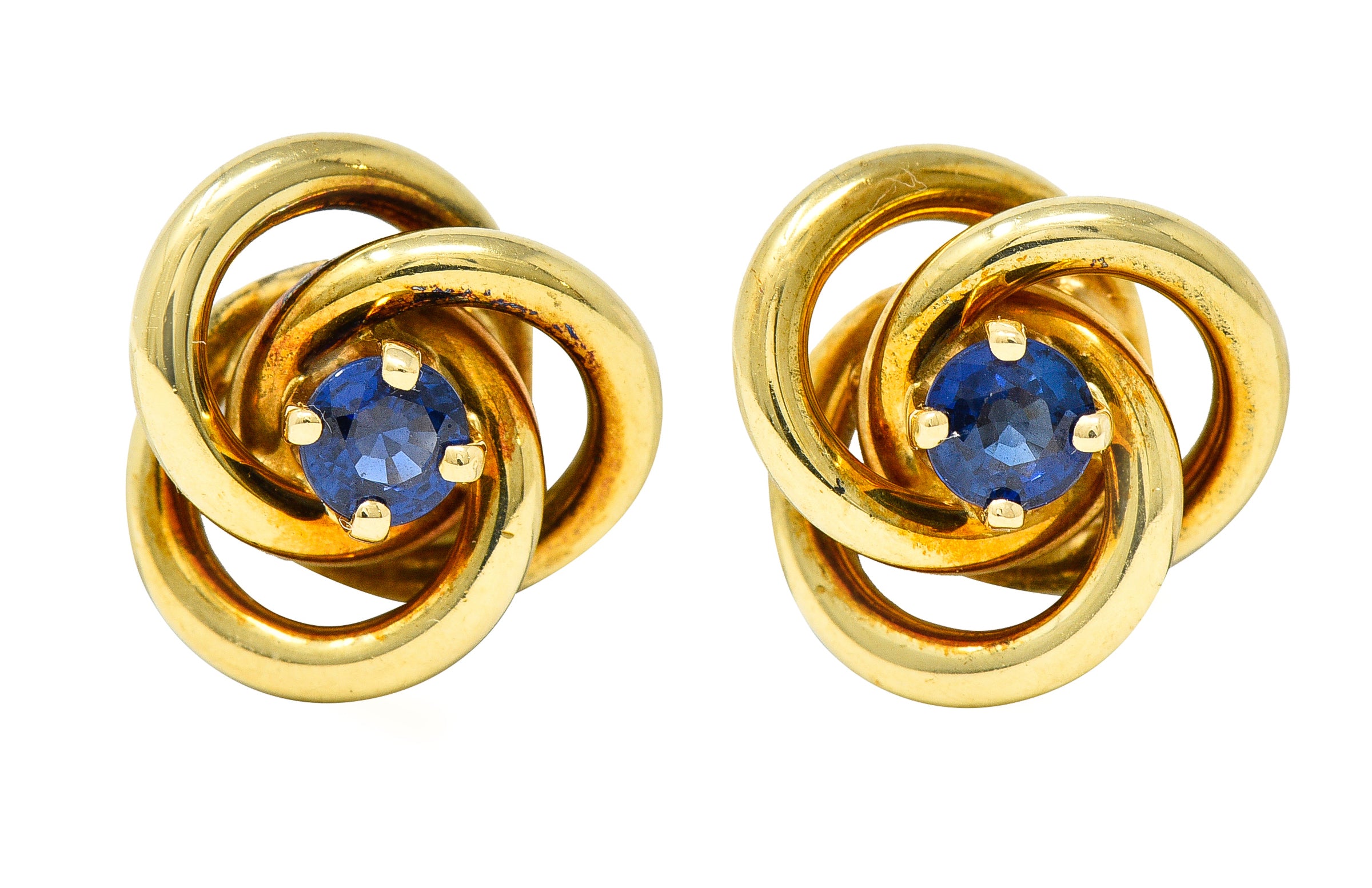 1990's Tiffany & Co. 0.50 Sapphire 18 Karat Yellow Gold Vintage Tiffany Knot Stud Earrings Wilson's Estate Jewelry