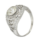 1920's Early Art Deco 2.12 CTW Diamond Platinum Laurel Band Ring GIARing - Wilson's Estate Jewelry