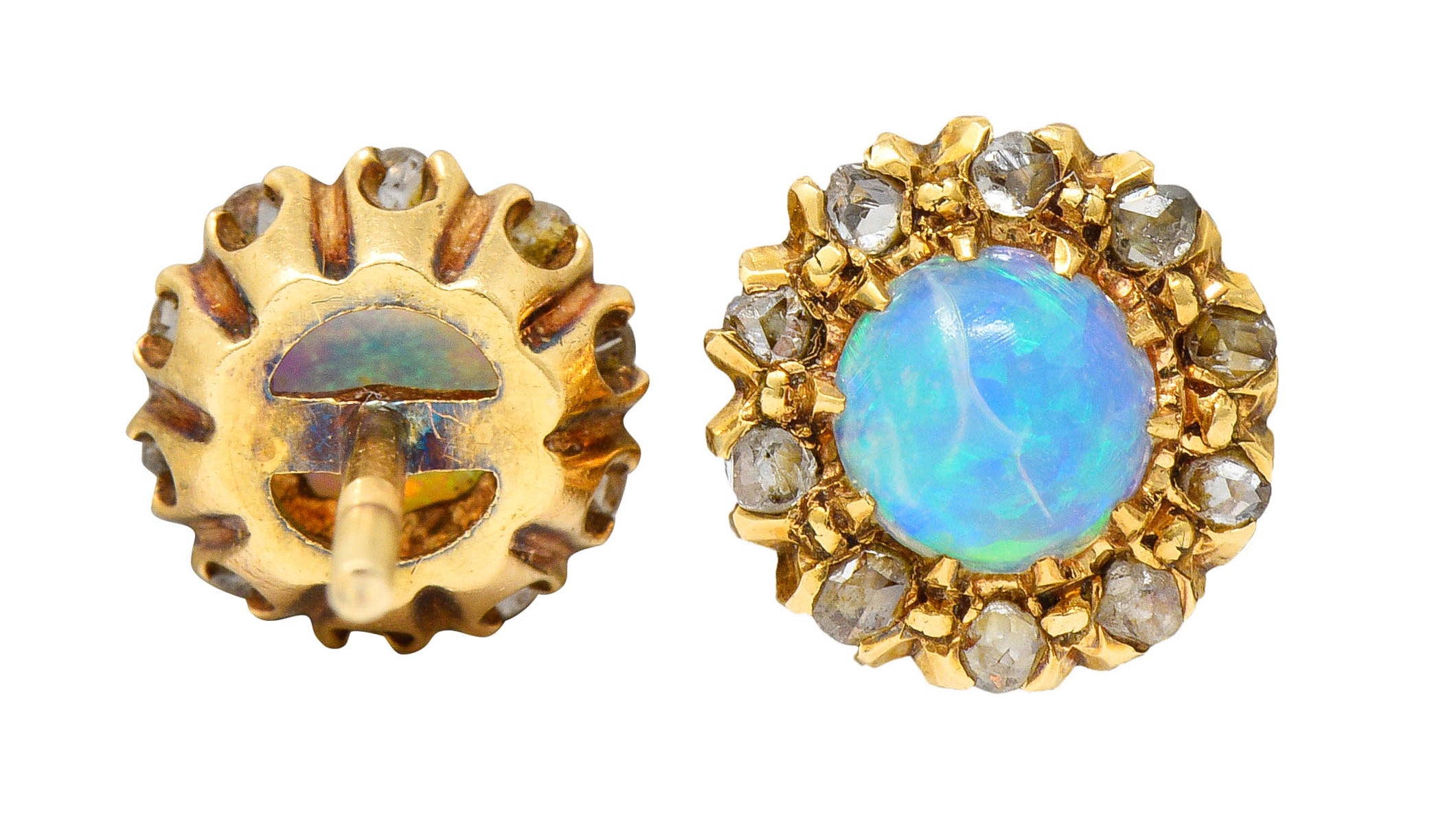 Victorian Opal Diamond 14 karat Gold Cluster Stud EarringsEarrings - Wilson's Estate Jewelry