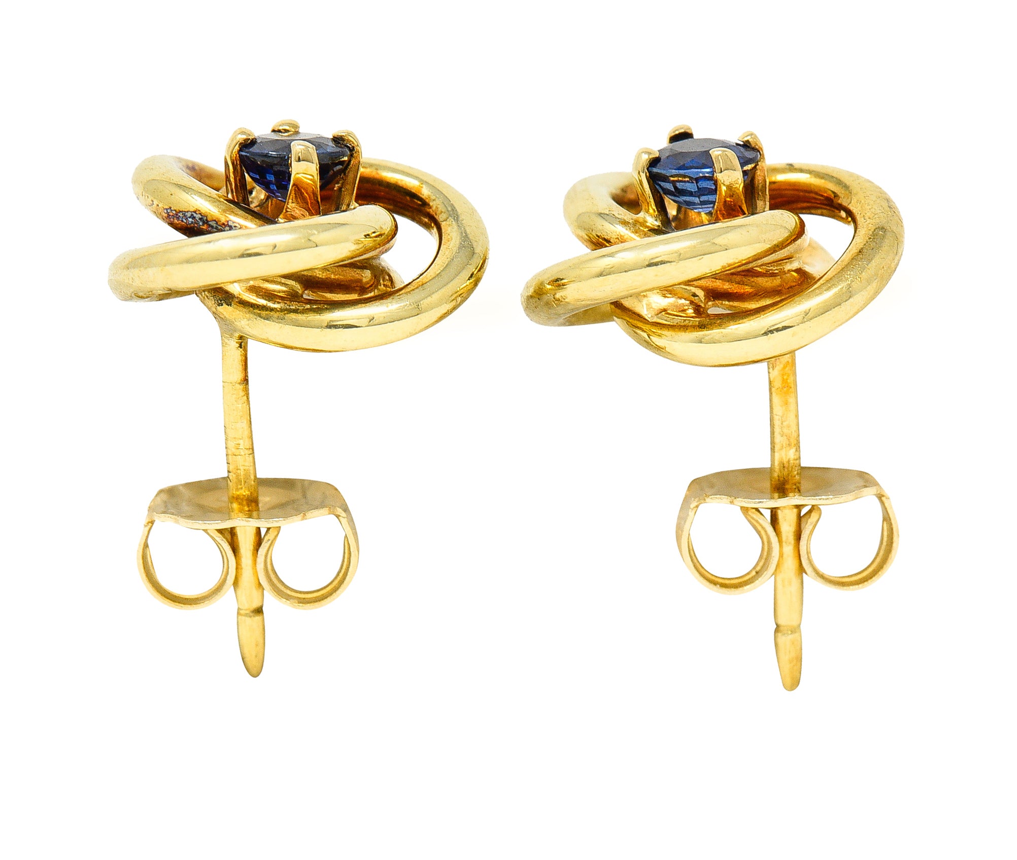 1990's Tiffany & Co. 0.50 Sapphire 18 Karat Yellow Gold Vintage Tiffany Knot Stud Earrings Wilson's Estate Jewelry