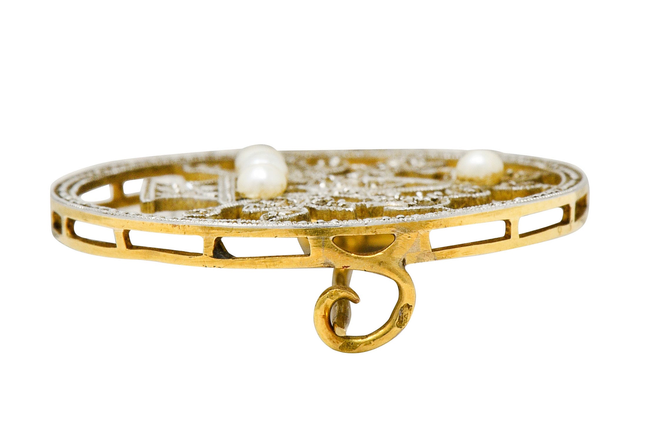 Edwardian Diamond Pearl Platinum-Topped 18 Karat Gold French Giardinetto Brooch - Wilson's Estate Jewelry