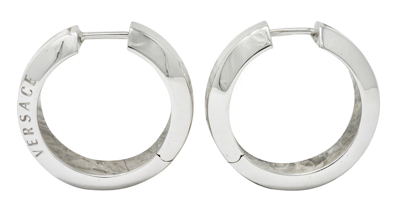 Versace Hardstone 18 Karat White Gold Greek Key Contemporary Hoop Earrings - Wilson's Estate Jewelry