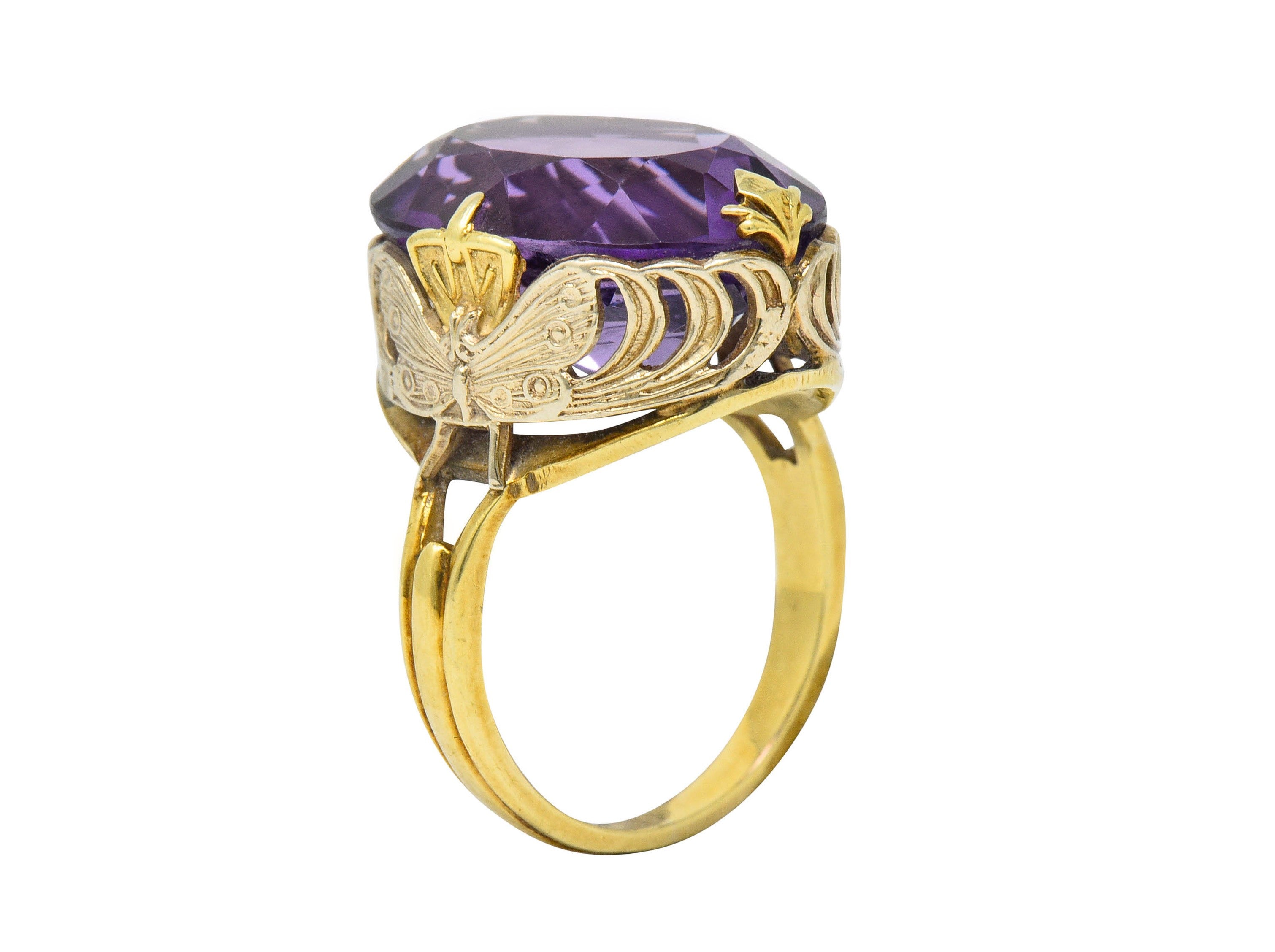 Art Nouveau Amethyst 14 Karat Two-Tone Gold Butterfly Statement RingRing - Wilson's Estate Jewelry