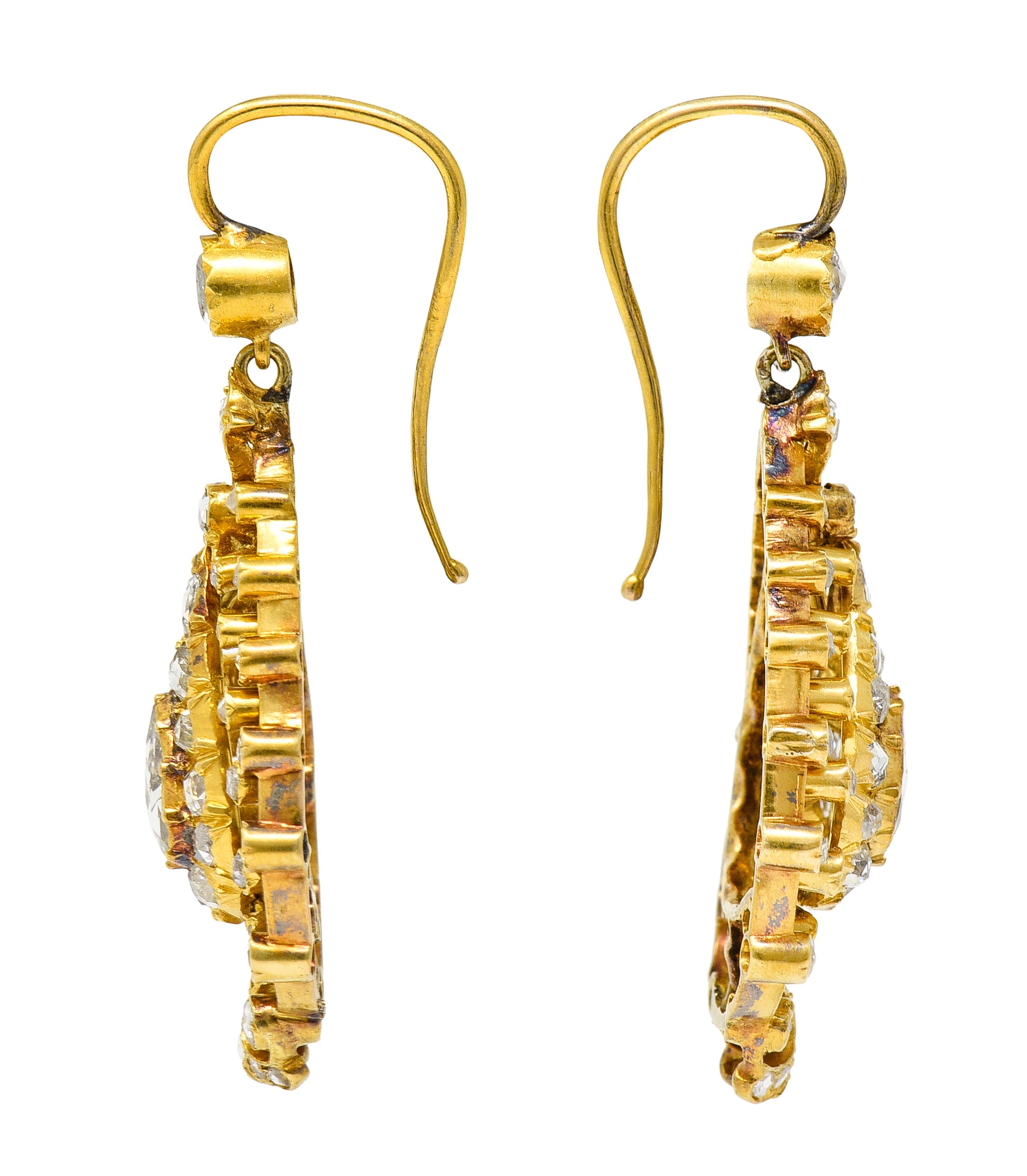 Georgian 1.50 CTW Rose Cut Diamond 18 Karat Yellow Gold Drop Earrings Wilson's Estate Jewelry