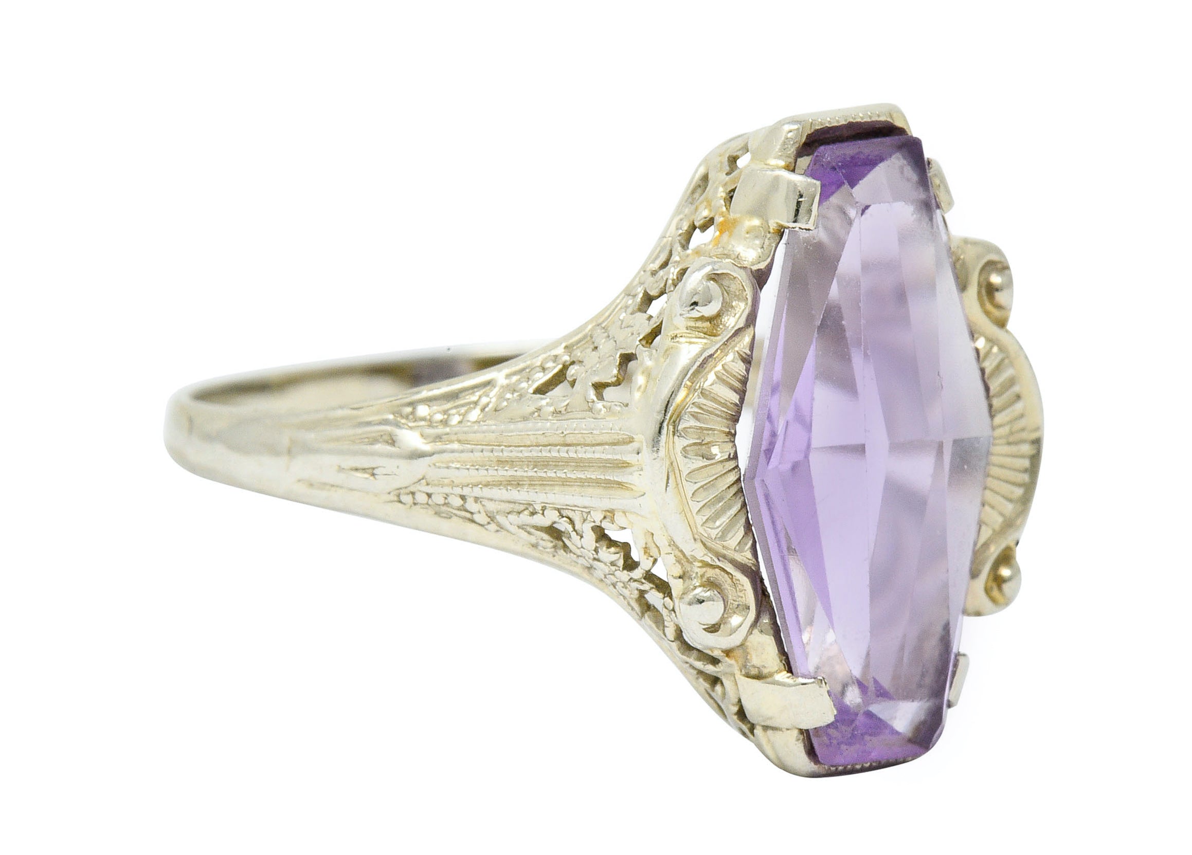 1920's Art Deco Amethyst 14 Karat White Gold Hexagonal RingRing - Wilson's Estate Jewelry