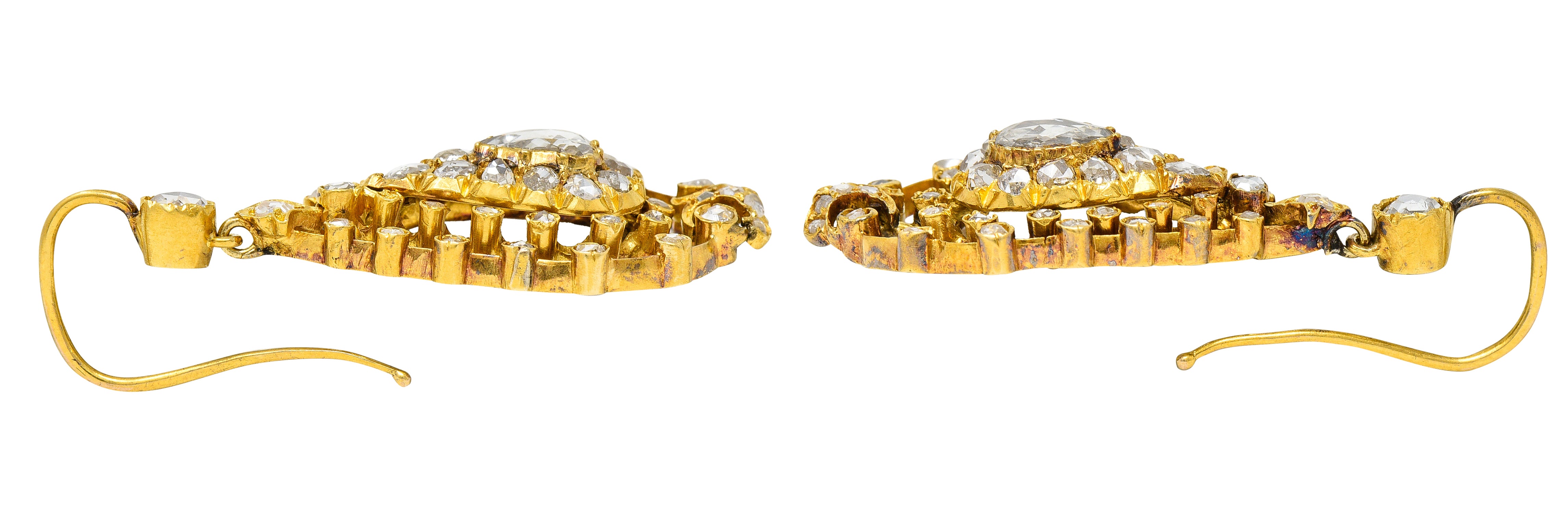 Georgian 1.50 CTW Rose Cut Diamond 18 Karat Yellow Gold Drop Earrings Wilson's Estate Jewelry