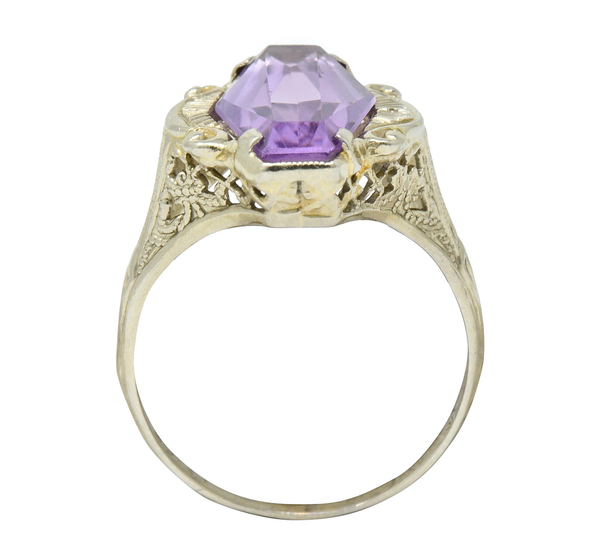 1920's Art Deco Amethyst 14 Karat White Gold Hexagonal RingRing - Wilson's Estate Jewelry