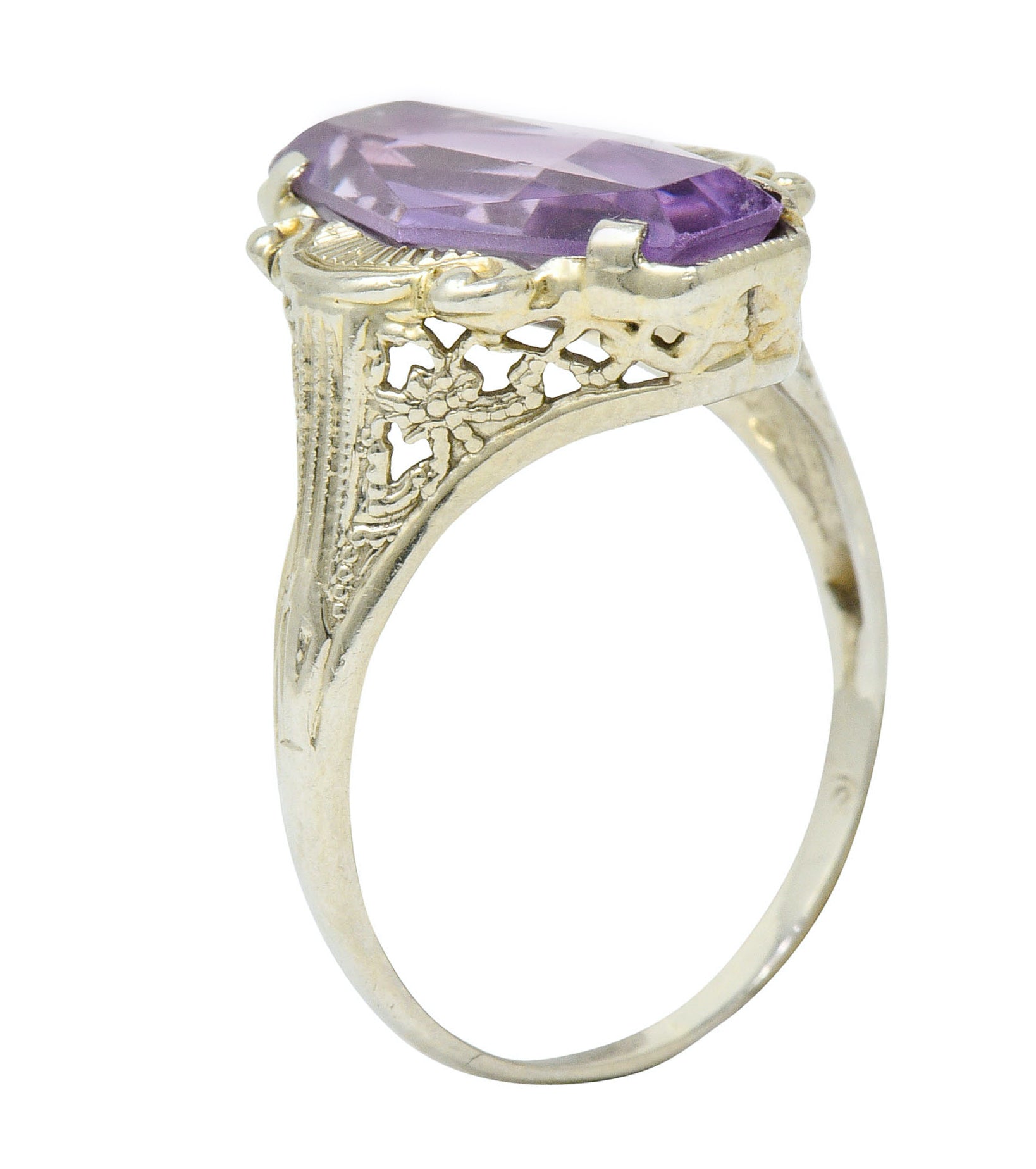 1920's Art Deco Amethyst 14 Karat White Gold Hexagonal RingRing - Wilson's Estate Jewelry