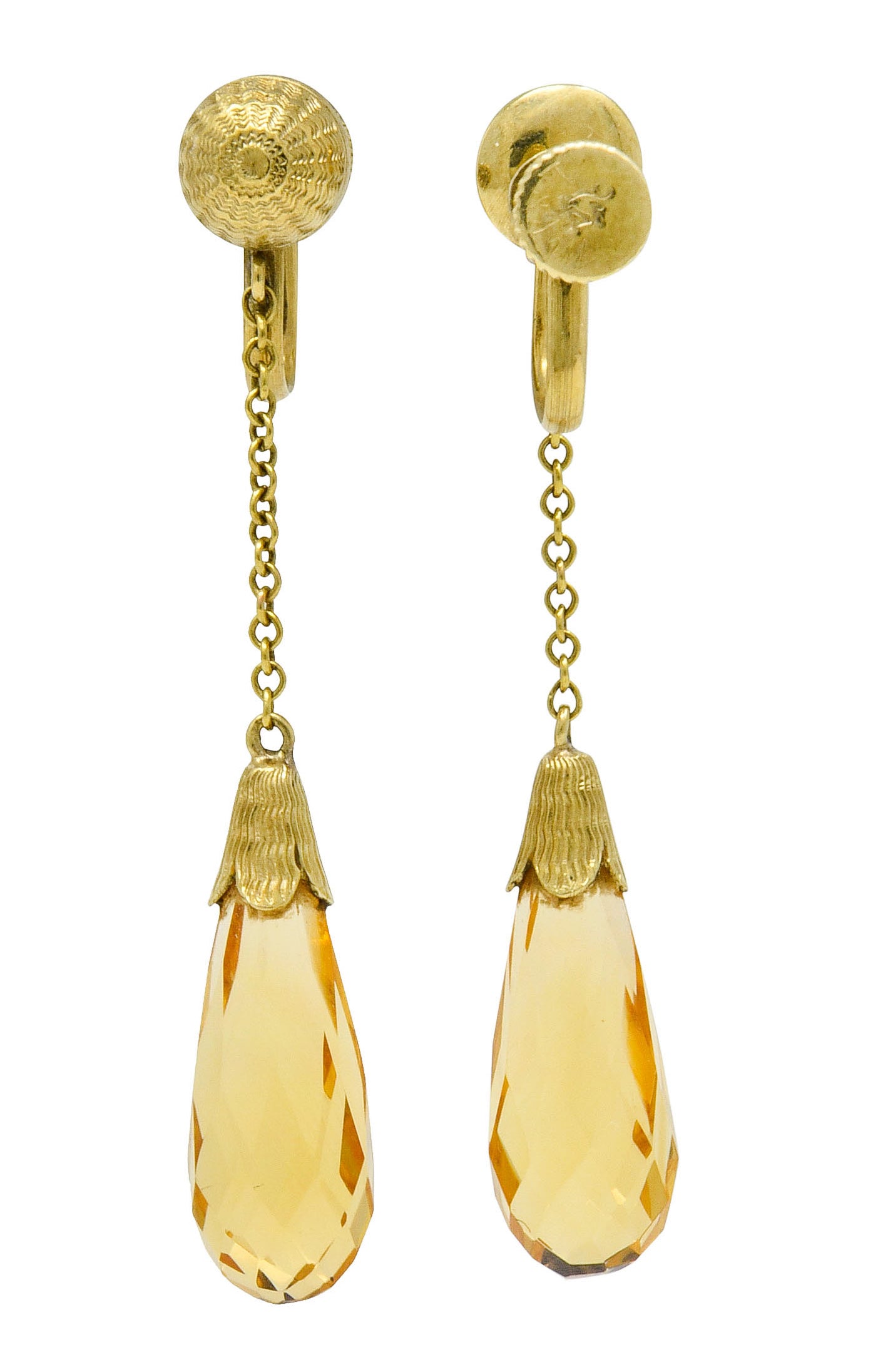 Day & Clark Victorian Citrine 14 Karat Gold Faceted Drop Screwback Earrings - Wilson's Estate Jewelry