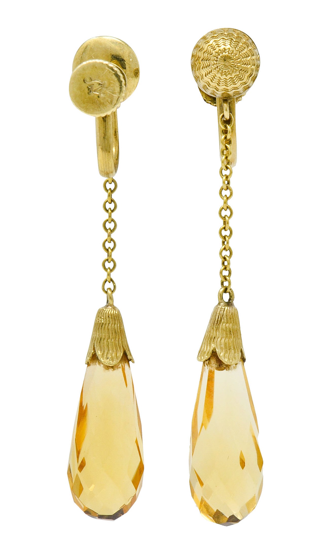 Day & Clark Victorian Citrine 14 Karat Gold Faceted Drop Screwback Earrings - Wilson's Estate Jewelry