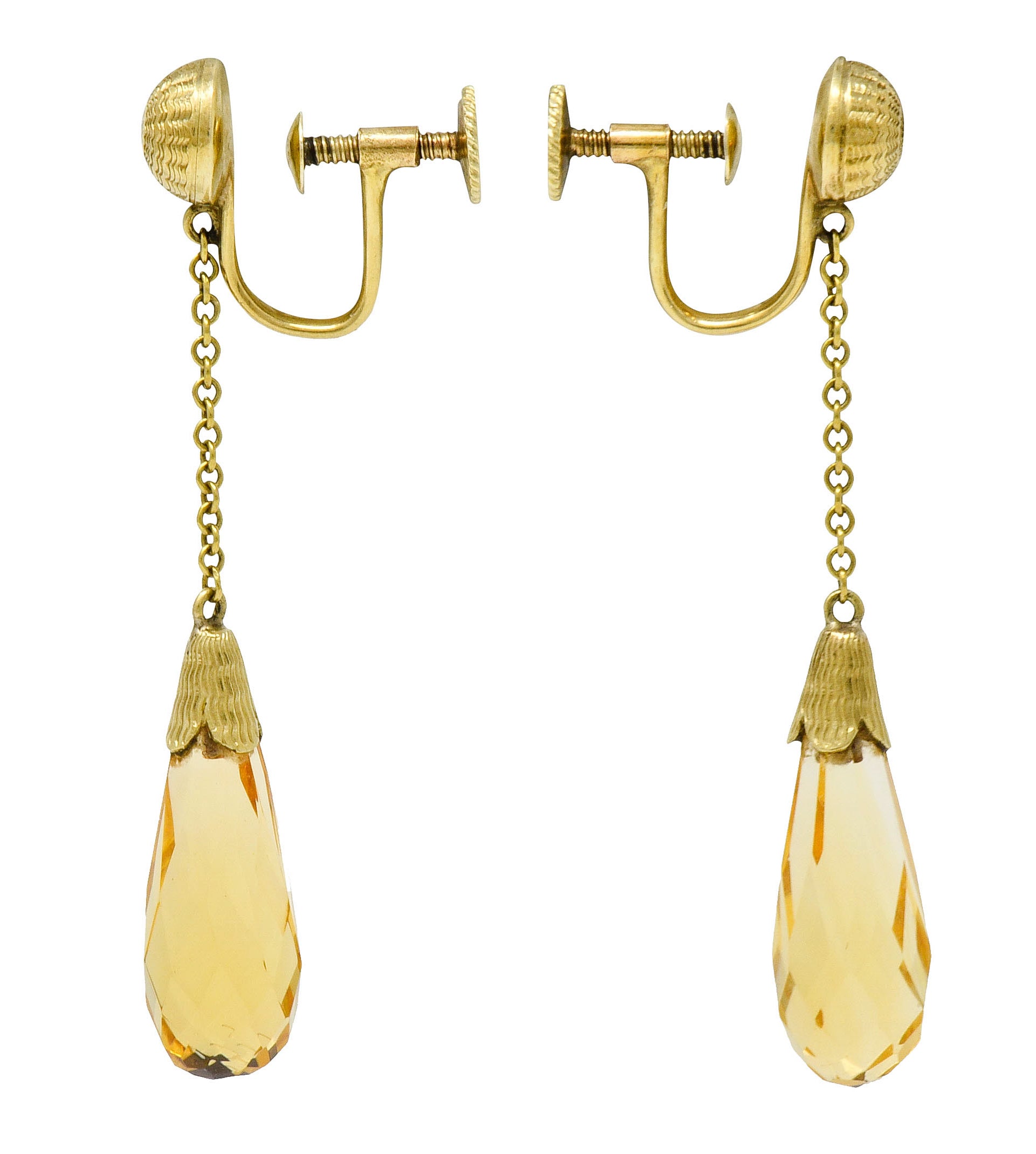 Day & Clark Victorian Citrine 14 Karat Gold Faceted Drop Screwback Earrings - Wilson's Estate Jewelry