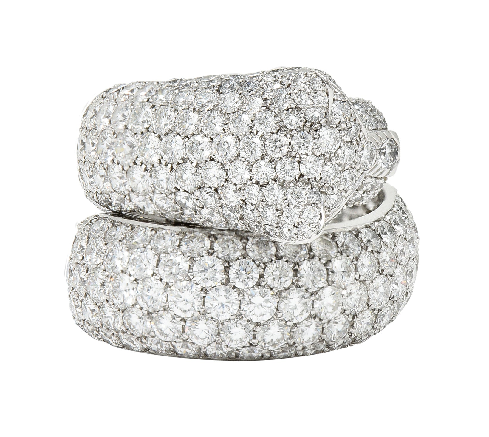 Cartier French 6.57 CTW Diamond Emerald 18 Karat White Gold Panthere Bypass RingRings - Wilson's Estate Jewelry