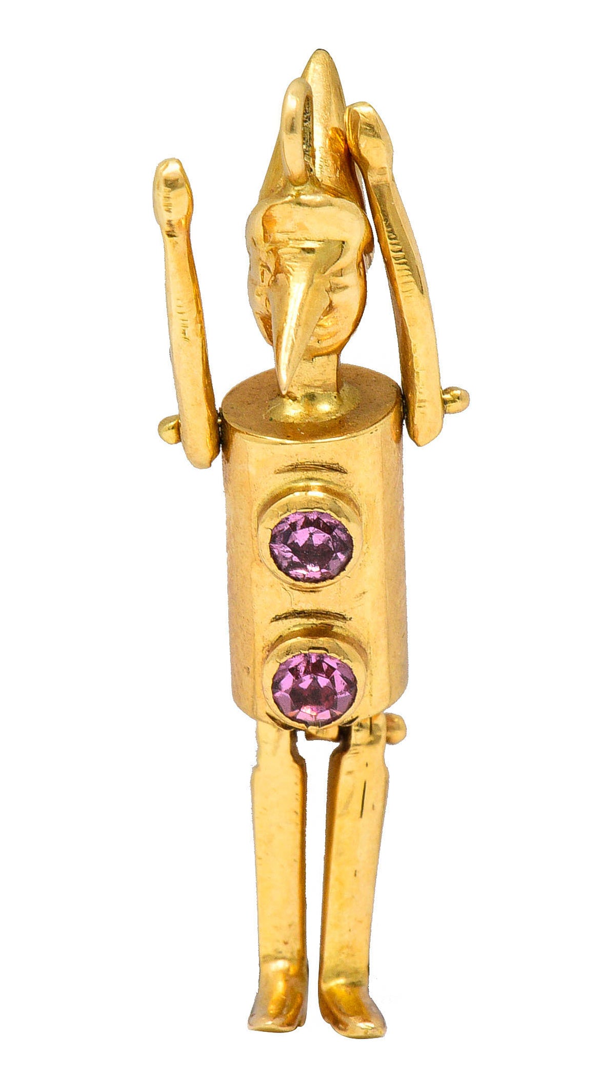 Retro Pink Sapphire 18 Karat Gold Articulated Pinocchio Charmcharm - Wilson's Estate Jewelry