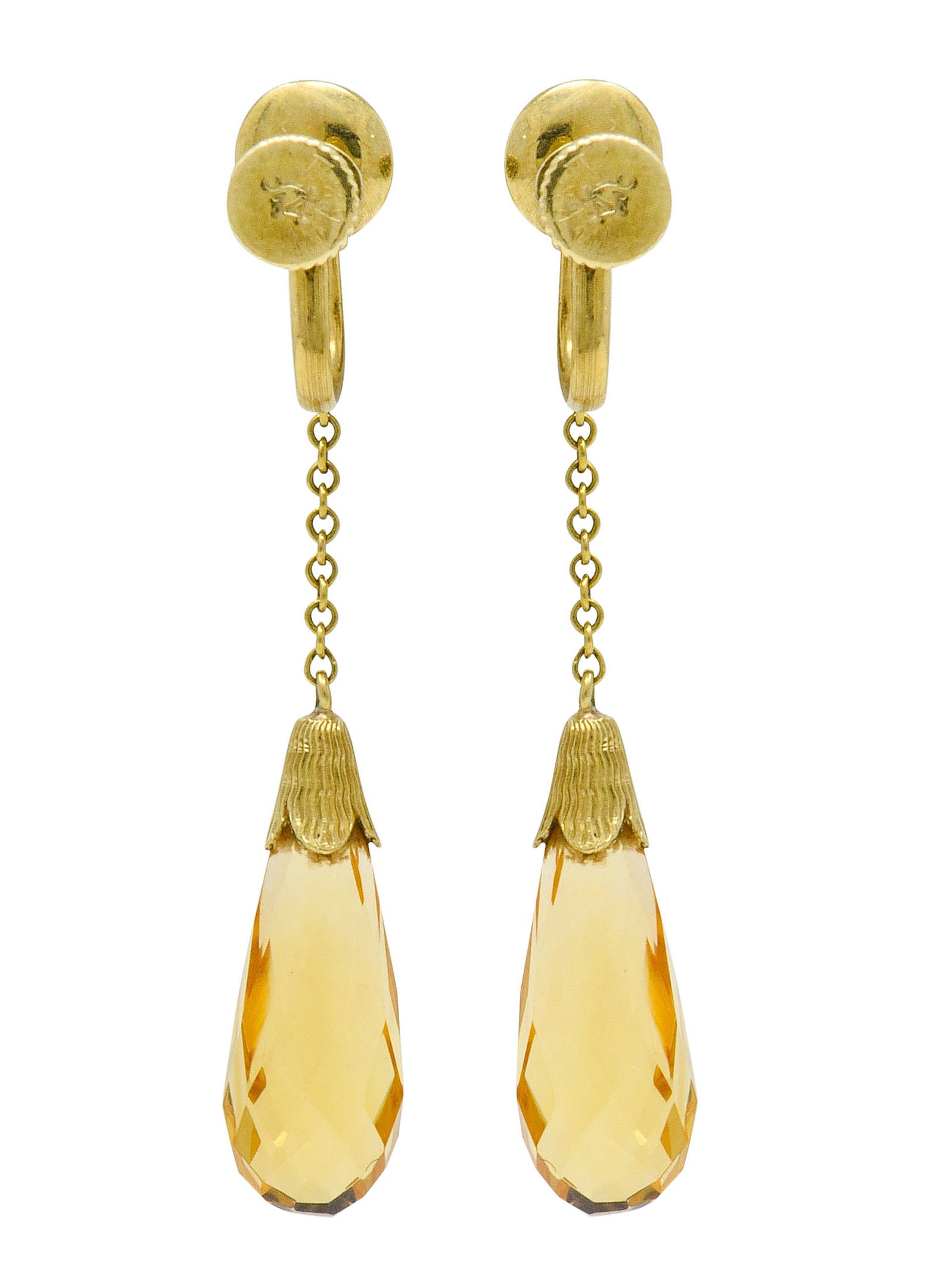 Day & Clark Victorian Citrine 14 Karat Gold Faceted Drop Screwback Earrings - Wilson's Estate Jewelry