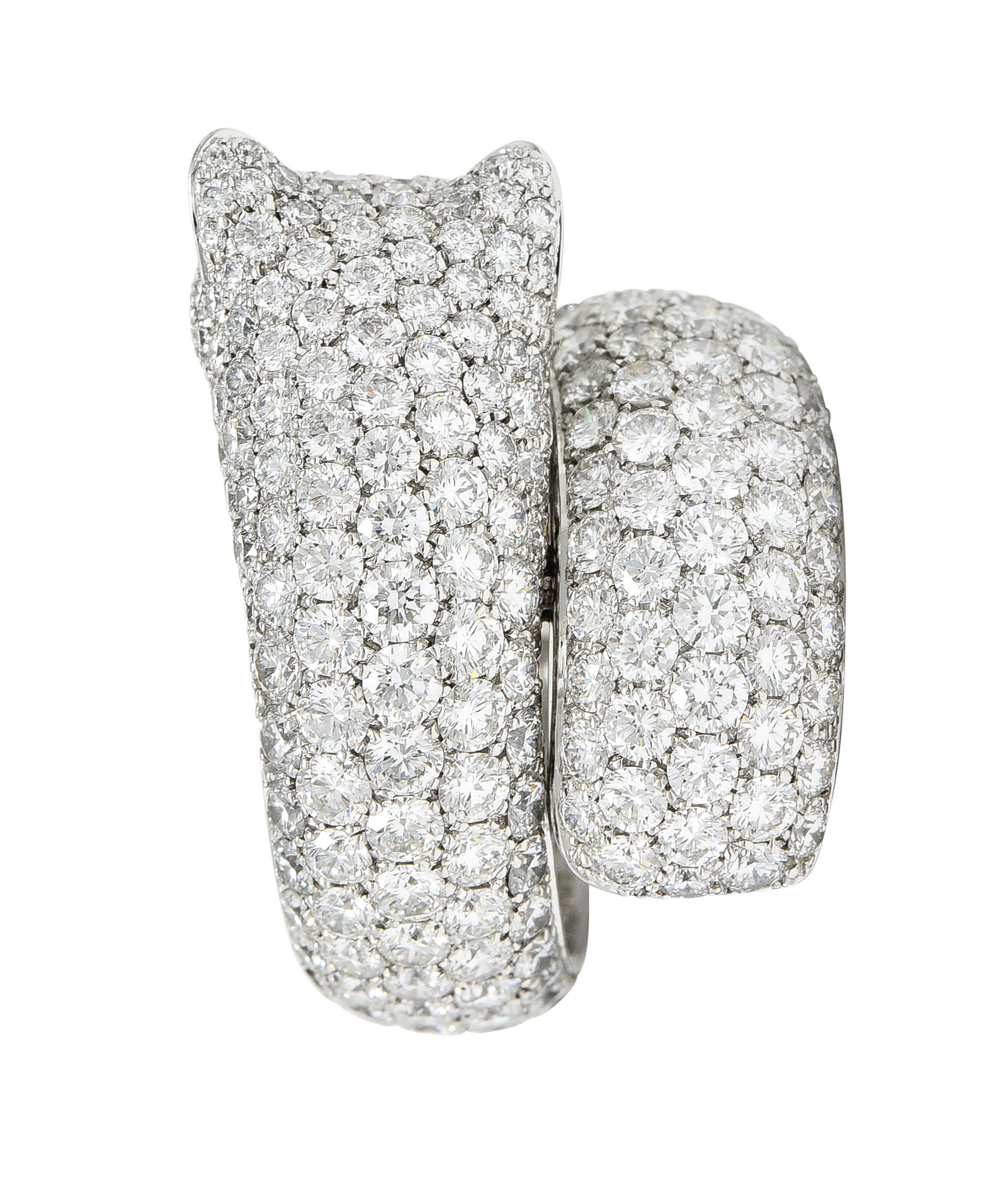Cartier French 6.57 CTW Diamond Emerald 18 Karat White Gold Panthere Bypass RingRings - Wilson's Estate Jewelry