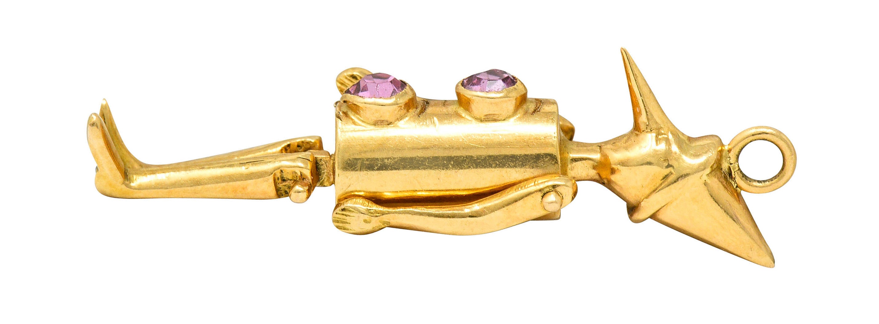 Retro Pink Sapphire 18 Karat Gold Articulated Pinocchio Charmcharm - Wilson's Estate Jewelry