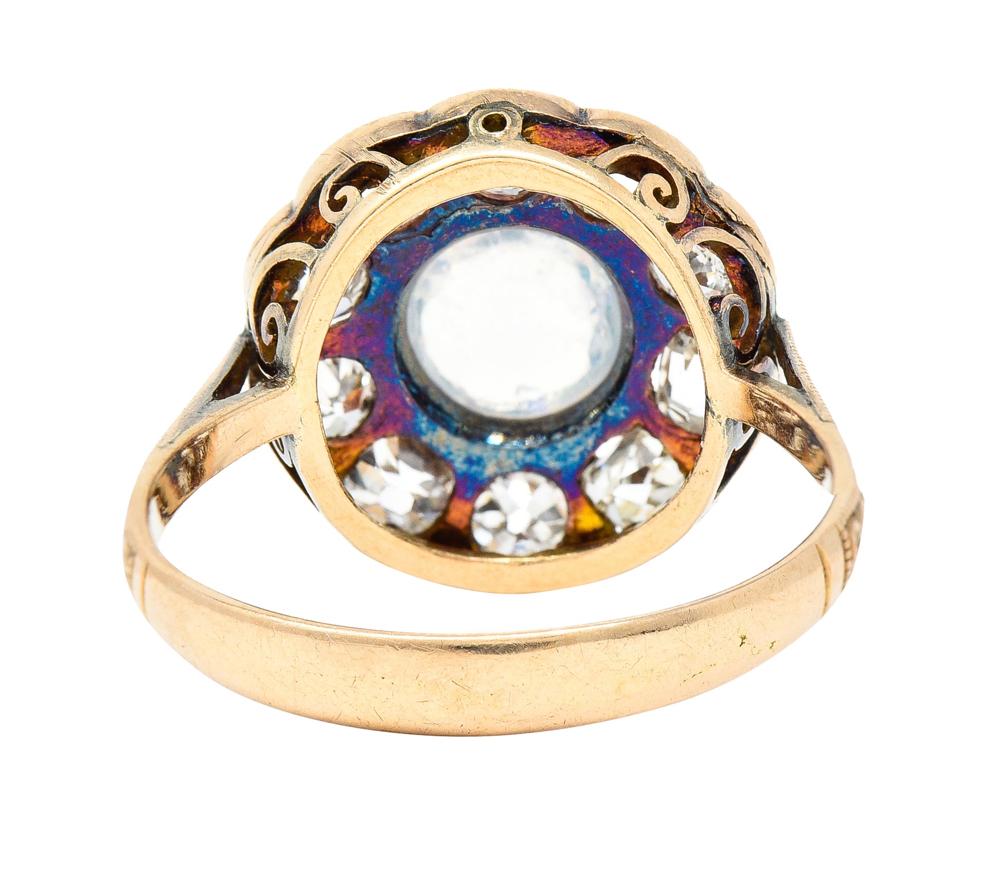 Victorian 1.08 CTW Jelly Opal Cabochon Old Mine Cut Diamond 18 Karat Rose Gold Antique Halo Ring Wilson's Estate Jewelry