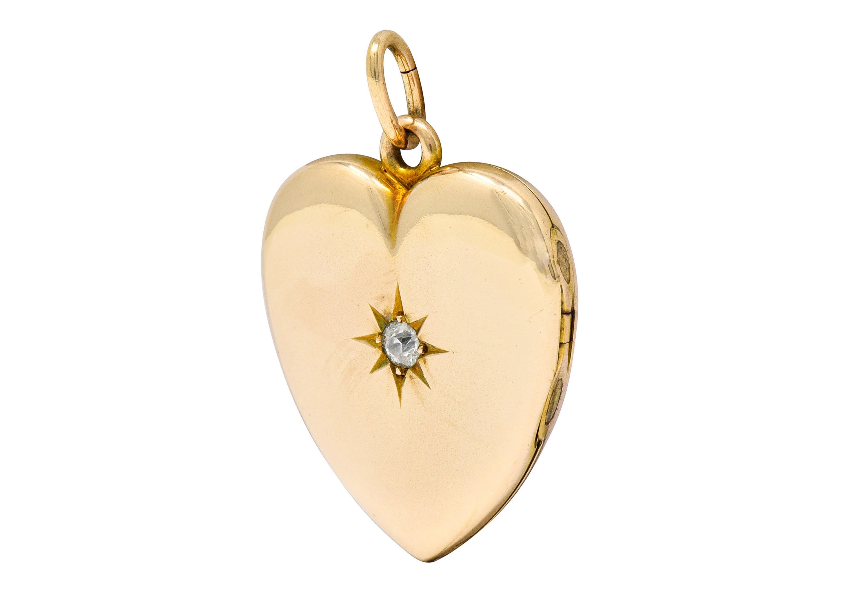 Victorian Old Mine Diamond 14 Karat Gold Heart Locket PendantNecklace - Wilson's Estate Jewelry