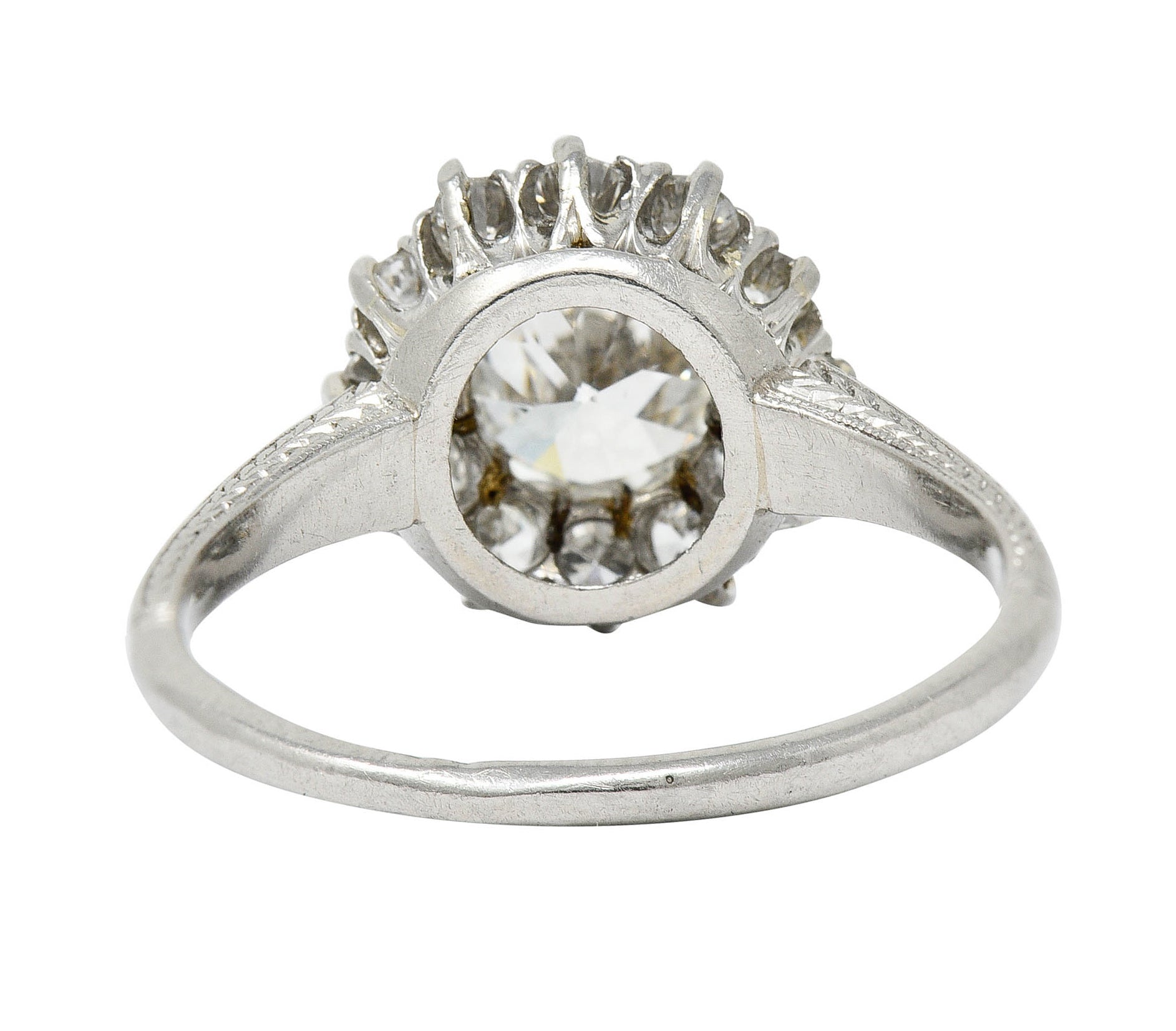 Early Art Deco 1.50 CTW Diamond Platinum Cluster Engagement Ring GIARing - Wilson's Estate Jewelry