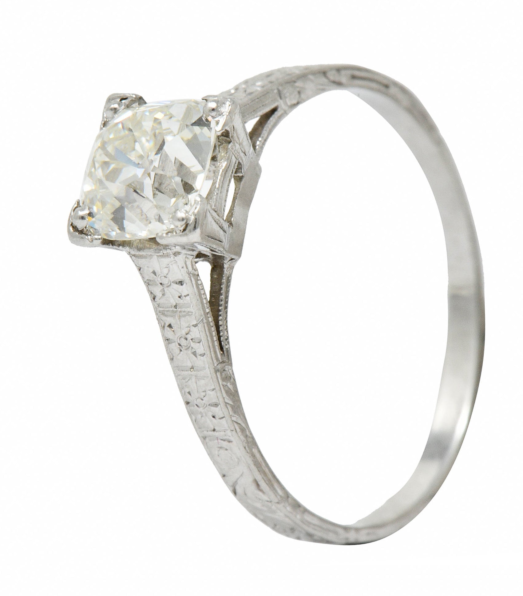 Art Deco 1.08 CTW Old Mine Diamond Platinum Engagement Ring GIARing - Wilson's Estate Jewelry