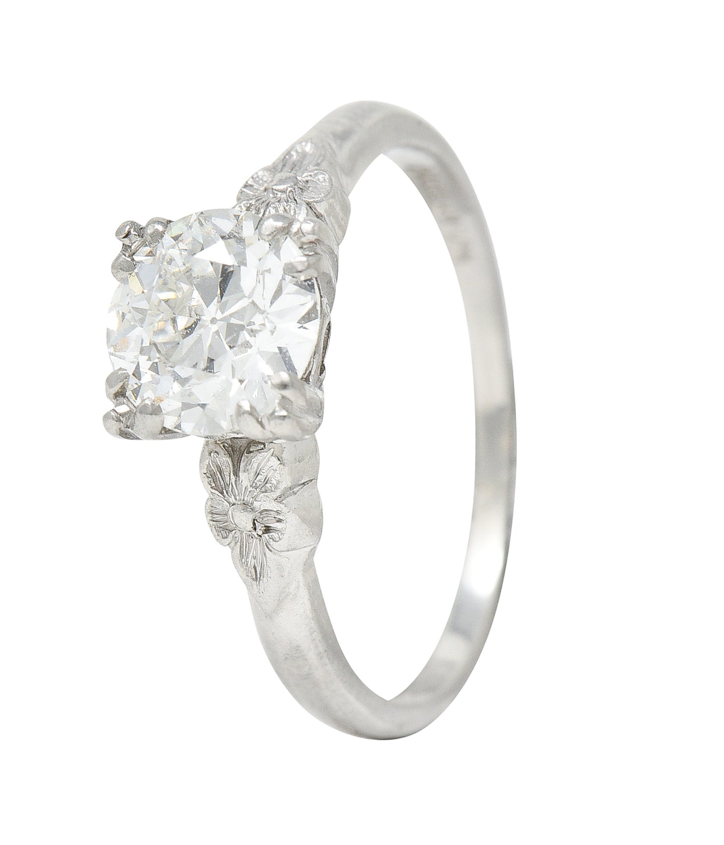 Late Art Deco 1.14 CTW Diamond Palladium Flower Engagement RingRings - Wilson's Estate Jewelry