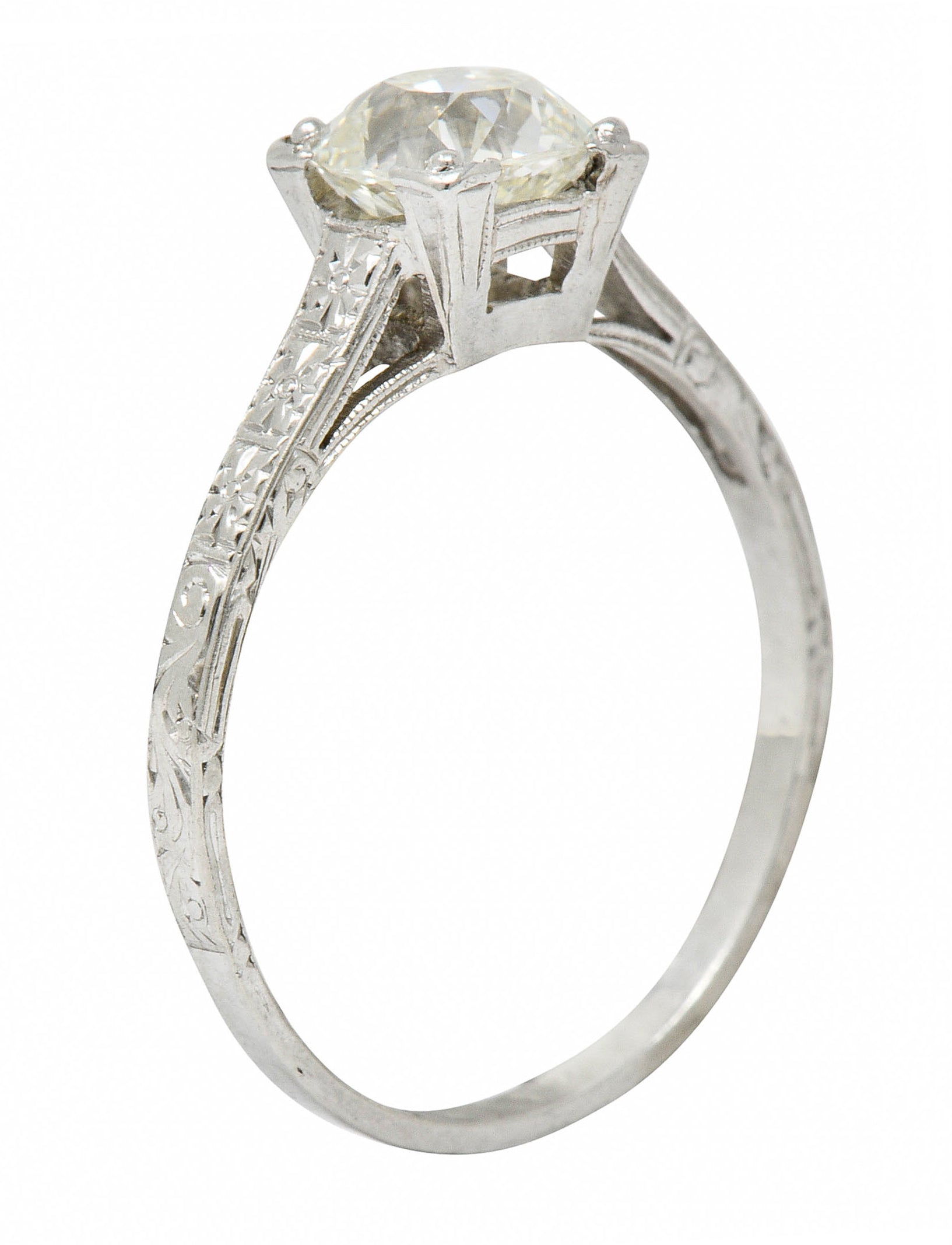 Art Deco 1.08 CTW Old Mine Diamond Platinum Engagement Ring GIARing - Wilson's Estate Jewelry