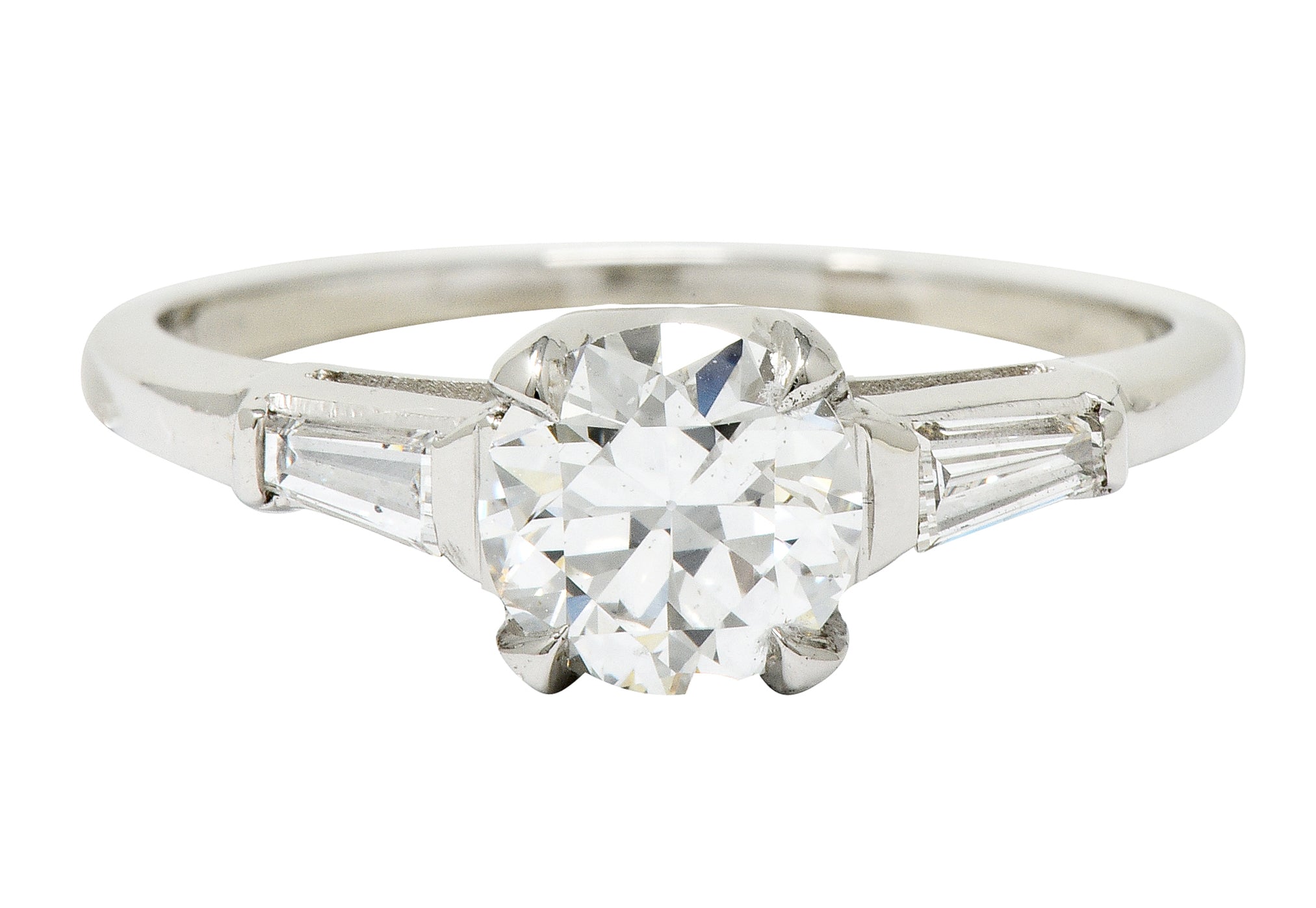 1950's Mid-Century 1.40 CTW Diamond Platinum Three Stone Engagement Ring GIA - Wilson's Estate Jewelry