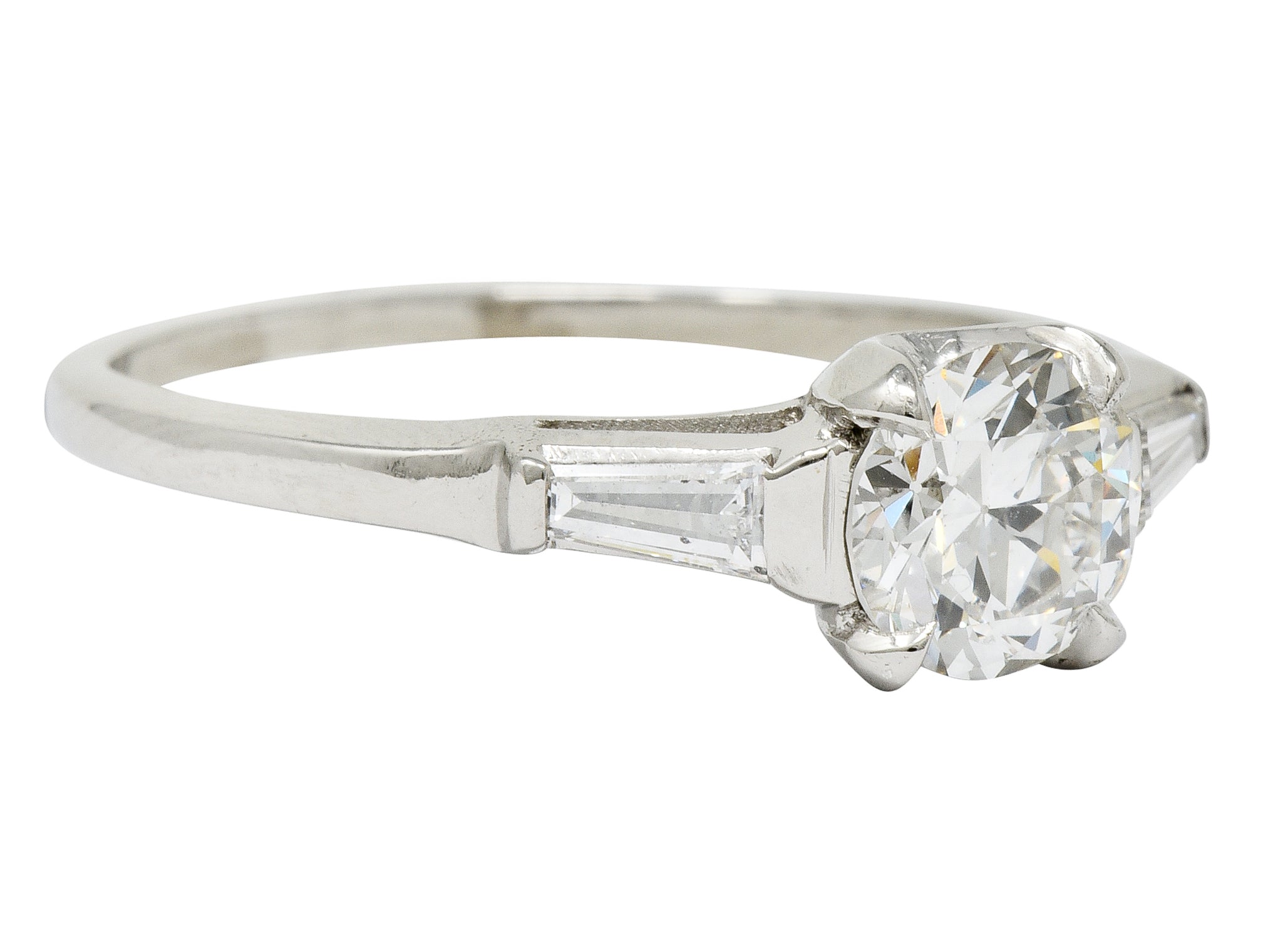 1950's Mid-Century 1.40 CTW Diamond Platinum Three Stone Engagement Ring GIA - Wilson's Estate Jewelry