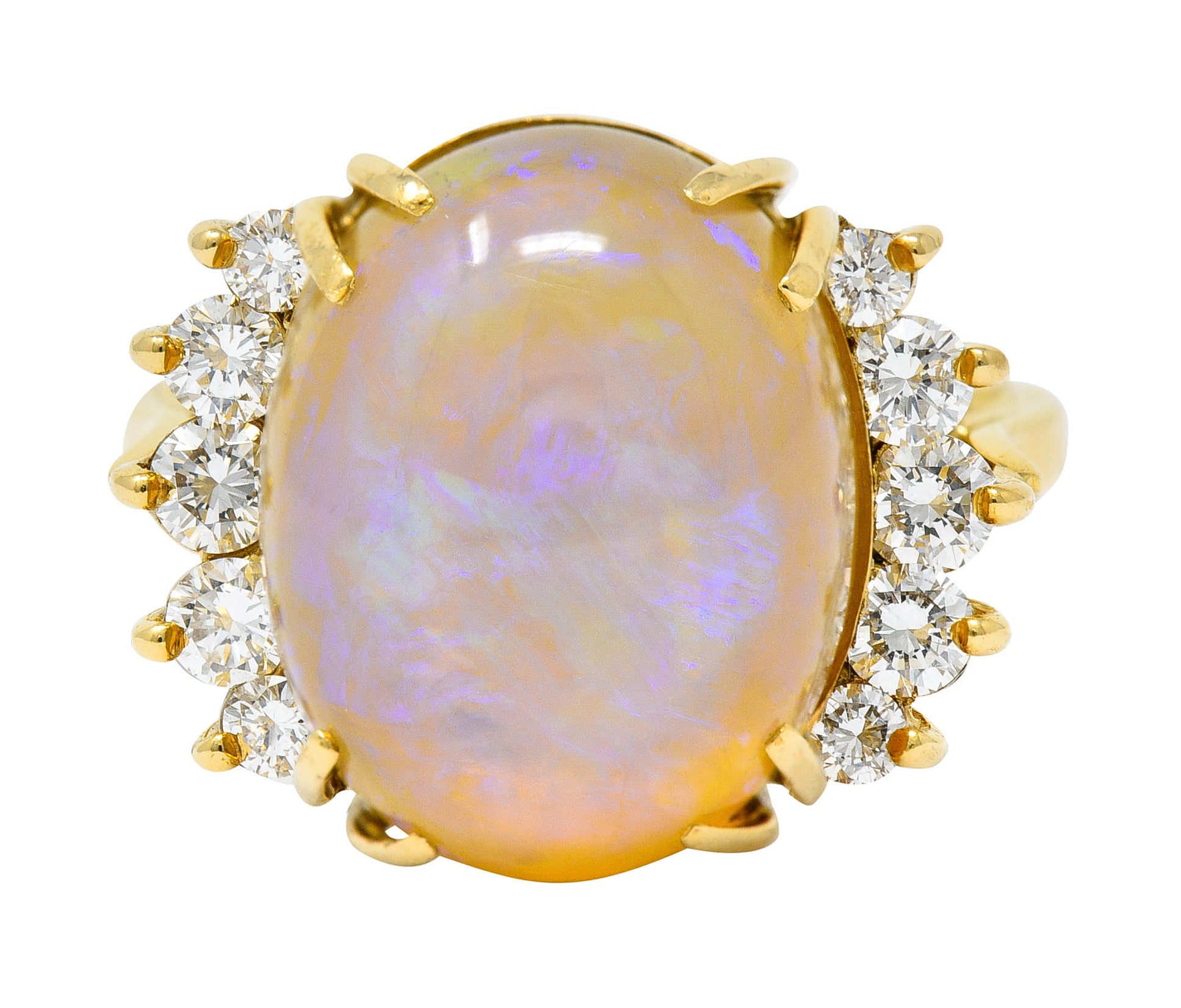 1970's Vintage Jelly Opal Diamond 18 Karat Gold Gemstone RingRing - Wilson's Estate Jewelry