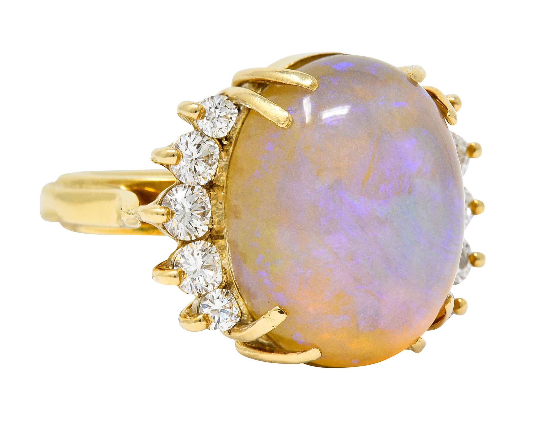 1970's Vintage Jelly Opal Diamond 18 Karat Gold Gemstone RingRing - Wilson's Estate Jewelry