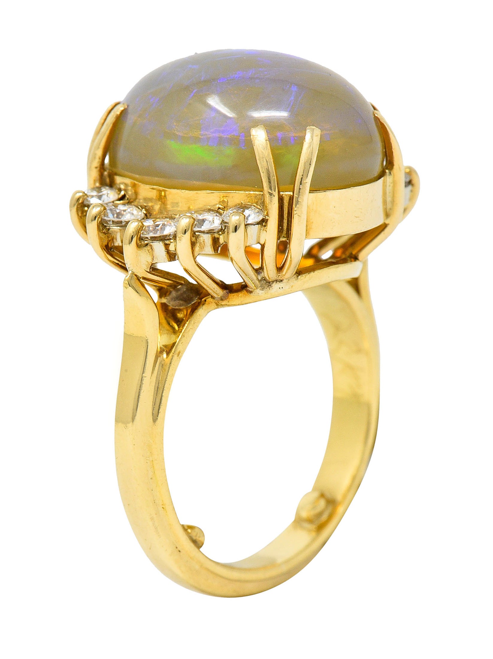 1970's Vintage Jelly Opal Diamond 18 Karat Gold Gemstone RingRing - Wilson's Estate Jewelry