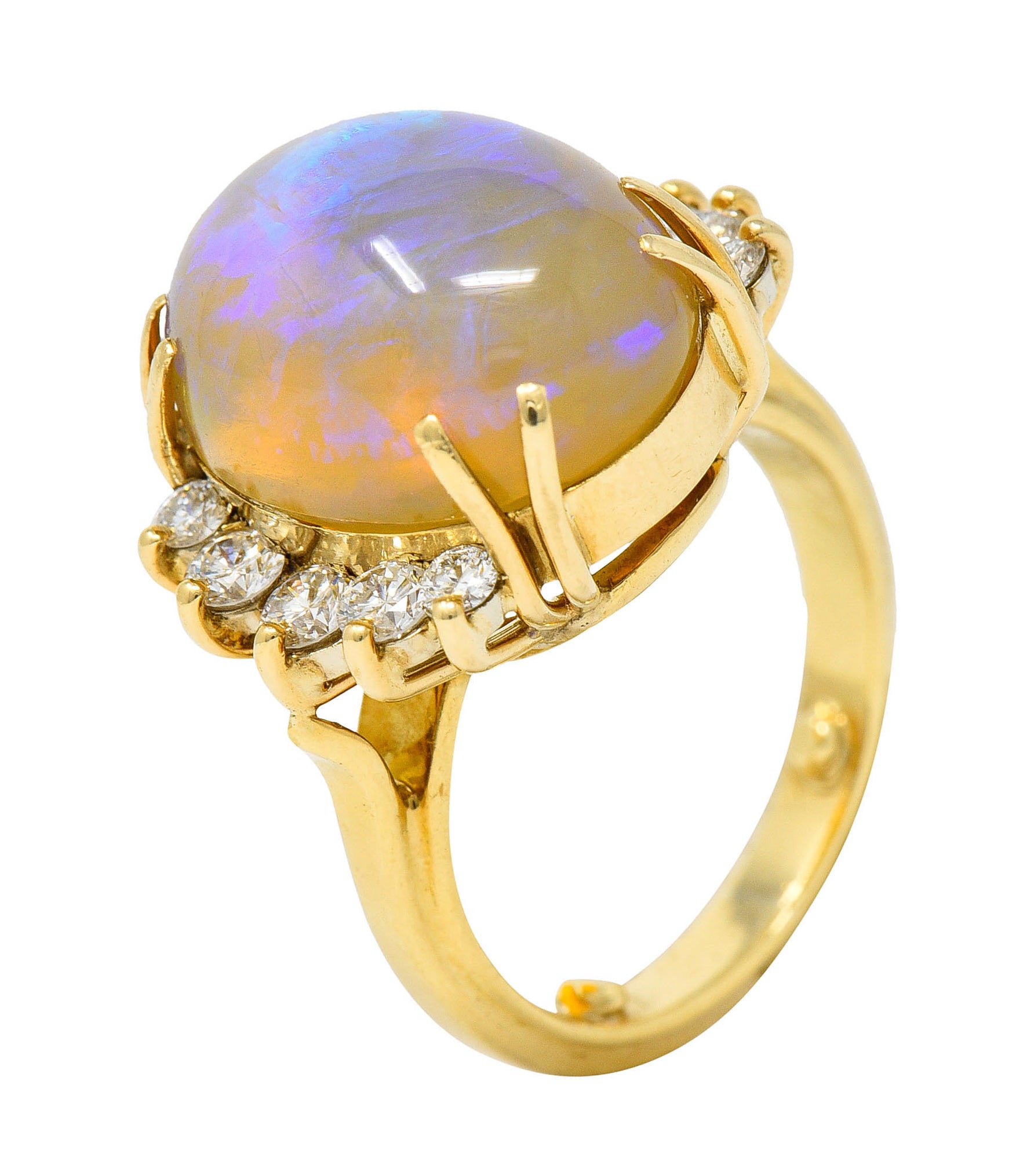 1970's Vintage Jelly Opal Diamond 18 Karat Gold Gemstone RingRing - Wilson's Estate Jewelry