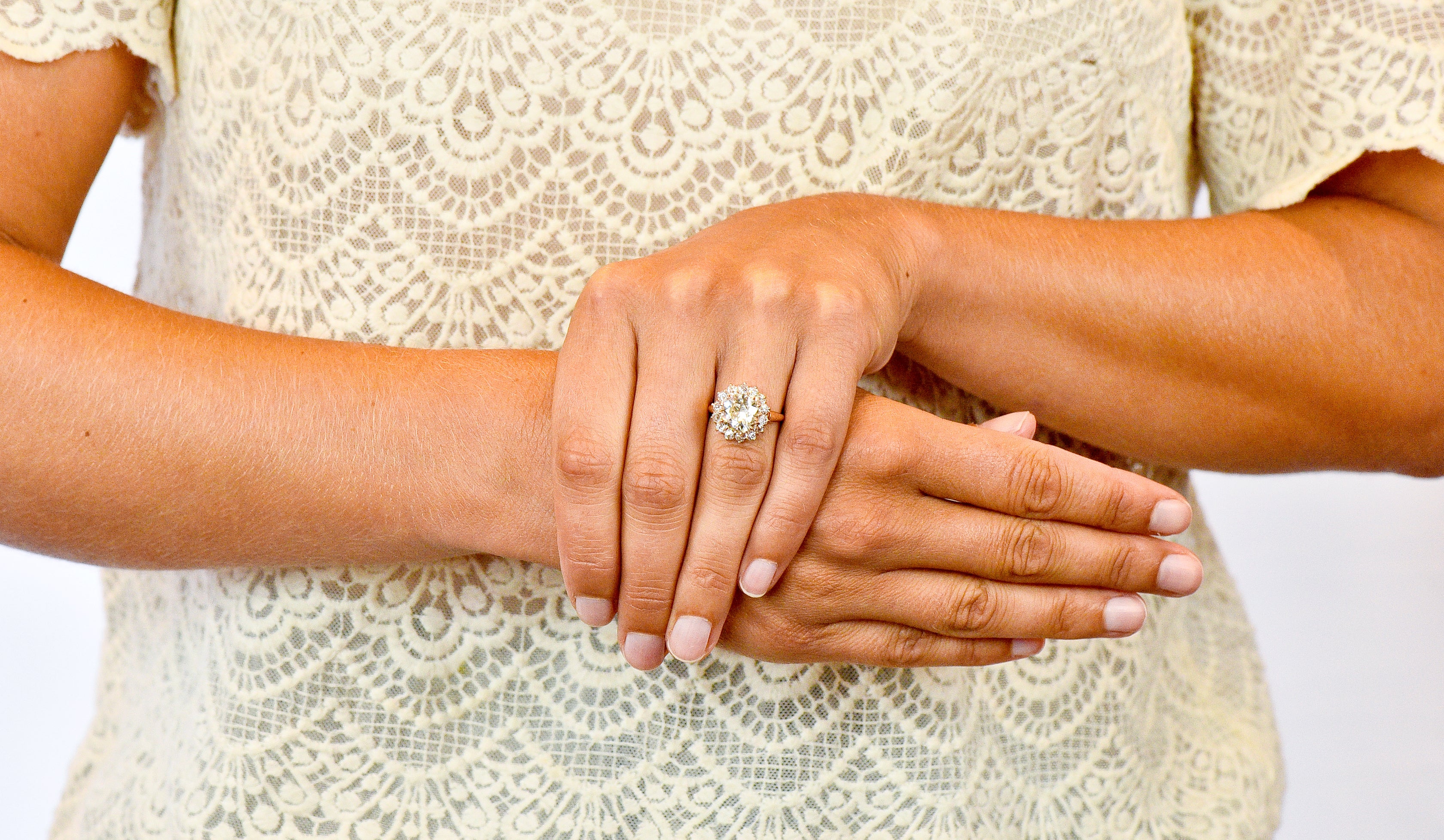 Victorian 4.94 CTW Old European Cut Diamond 14 Karat Rose Gold Cluster Engagement Ring GIA - Wilson's Estate Jewelry