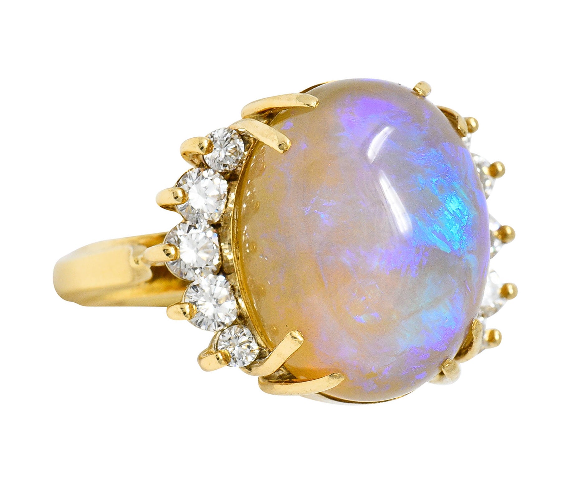 1970's Vintage Jelly Opal Diamond 18 Karat Gold Gemstone RingRing - Wilson's Estate Jewelry