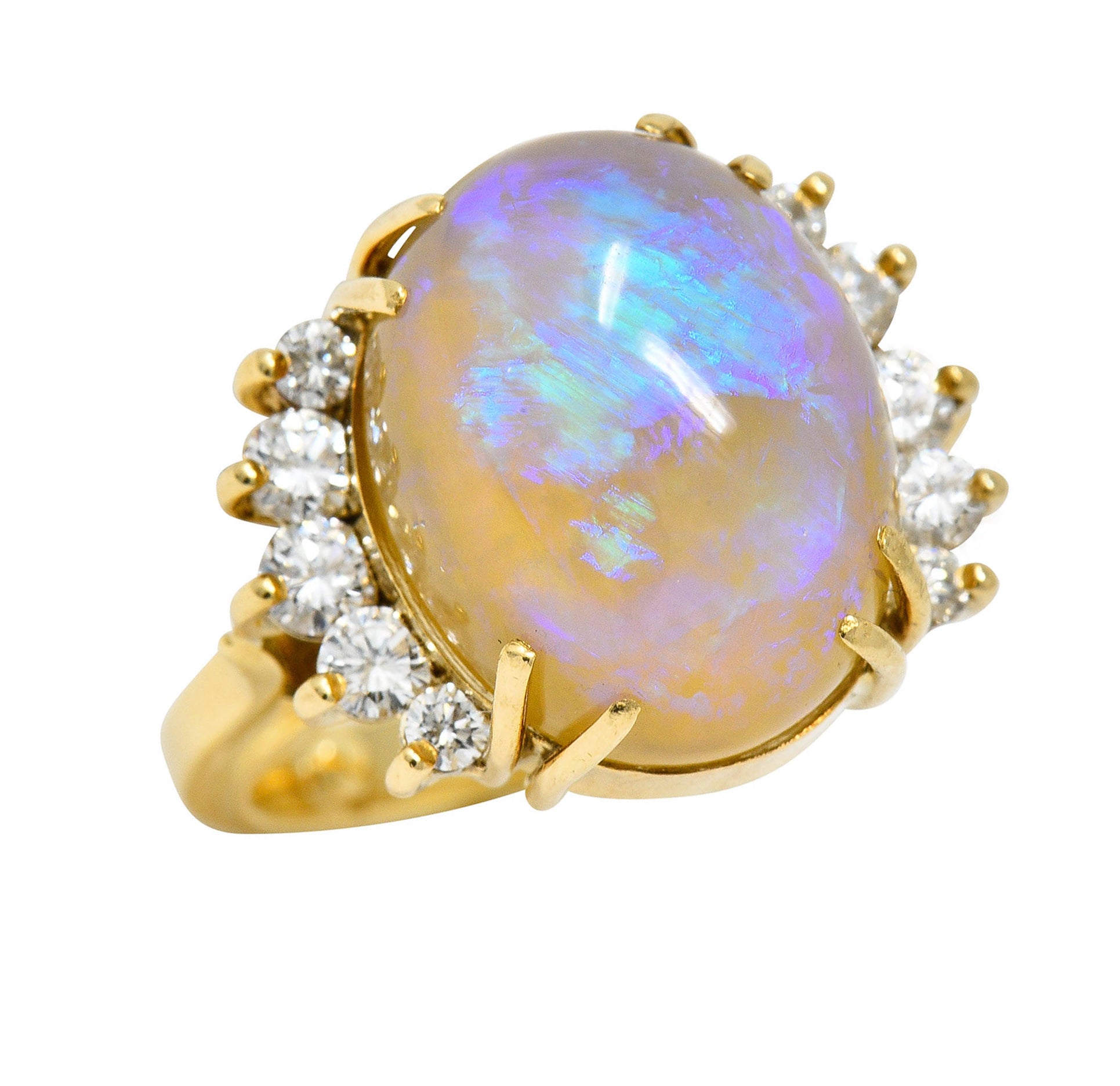 1970's Vintage Jelly Opal Diamond 18 Karat Gold Gemstone RingRing - Wilson's Estate Jewelry