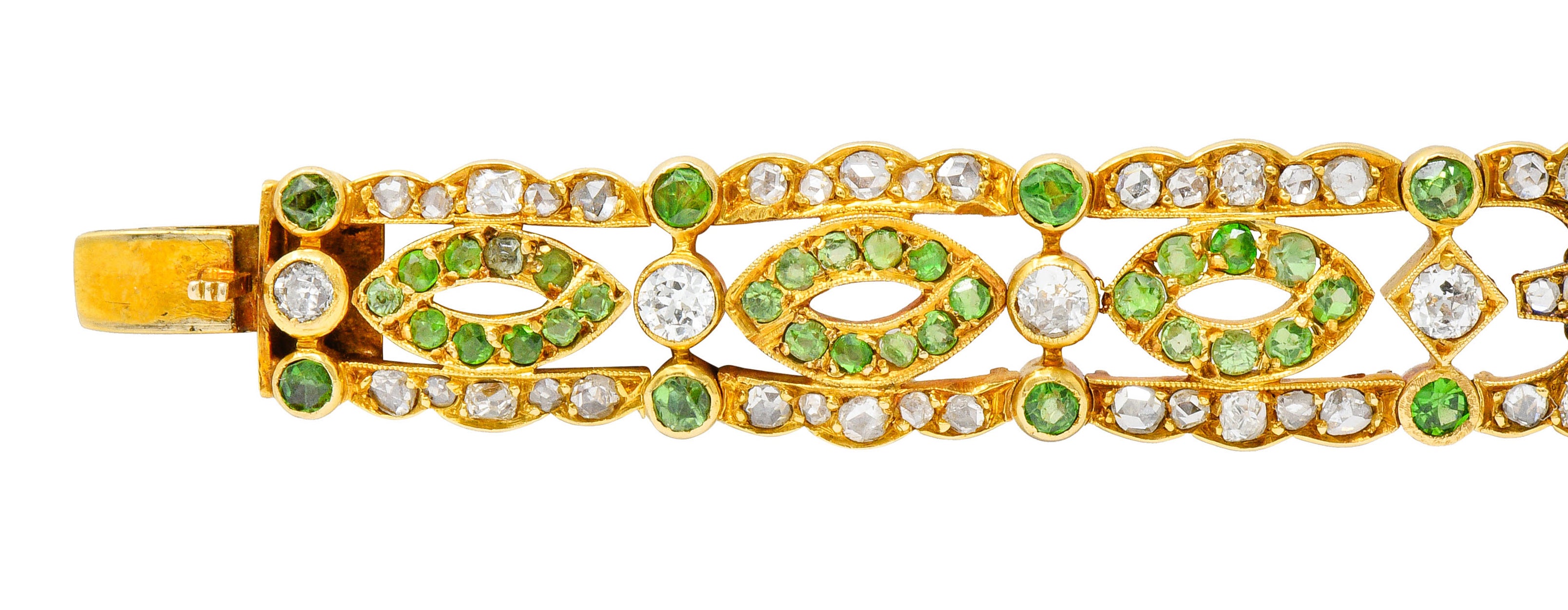 Suffragette Amethyst Demantoid Garnet Diamond 18 Karat Gold Decorous Braceletbracelet - Wilson's Estate Jewelry