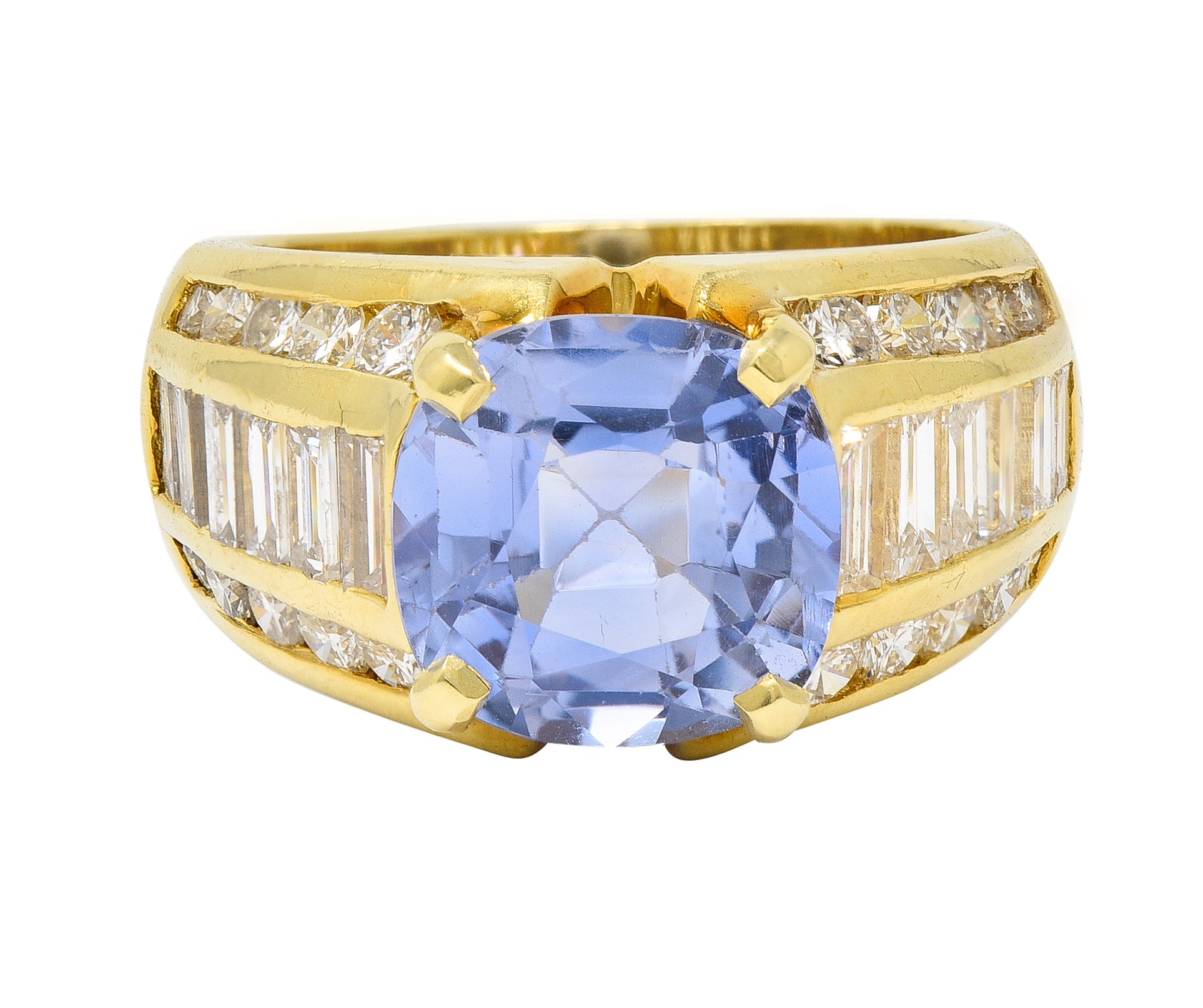 1980's 5.55 CTW No Heat Ceylon Sapphire Diamond 18 Karat Gold Vintage Ring GIA