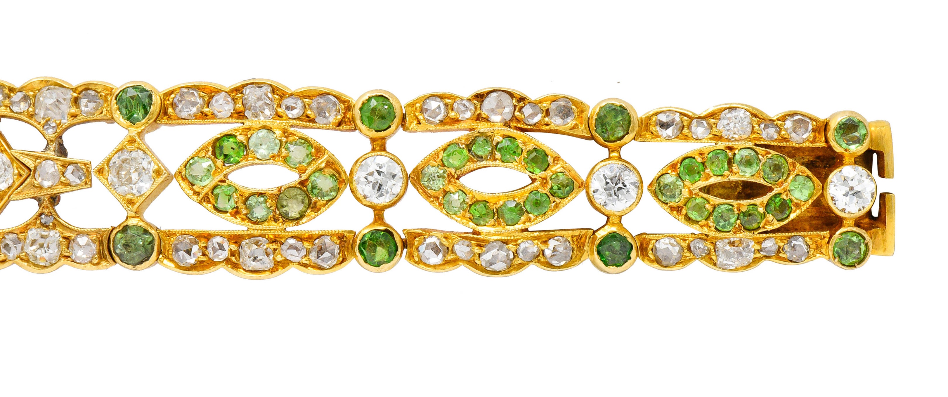 Suffragette Amethyst Demantoid Garnet Diamond 18 Karat Gold Decorous Braceletbracelet - Wilson's Estate Jewelry