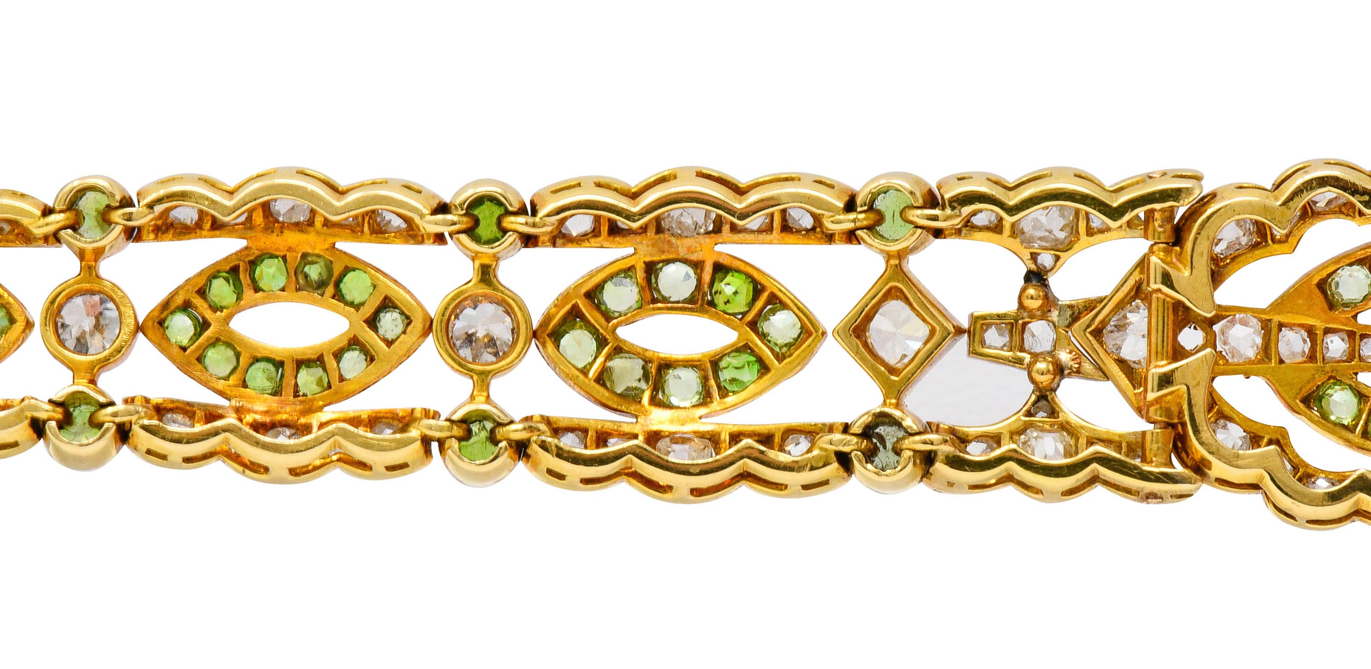 Suffragette Amethyst Demantoid Garnet Diamond 18 Karat Gold Decorous Braceletbracelet - Wilson's Estate Jewelry