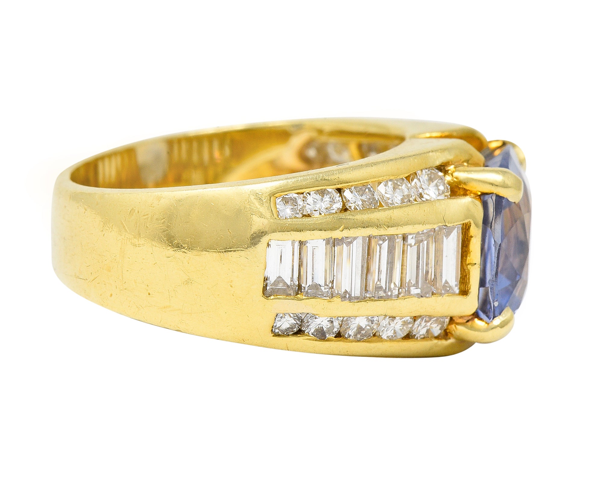 1980's 5.55 CTW No Heat Ceylon Sapphire Diamond 18 Karat Gold Vintage Ring GIA