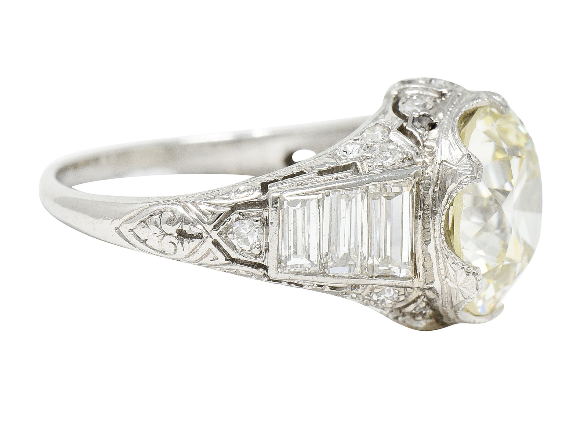 Art Deco 6.01 CTW Transitional Cut Diamond Platinum Engagement Ring GIARing - Wilson's Estate Jewelry