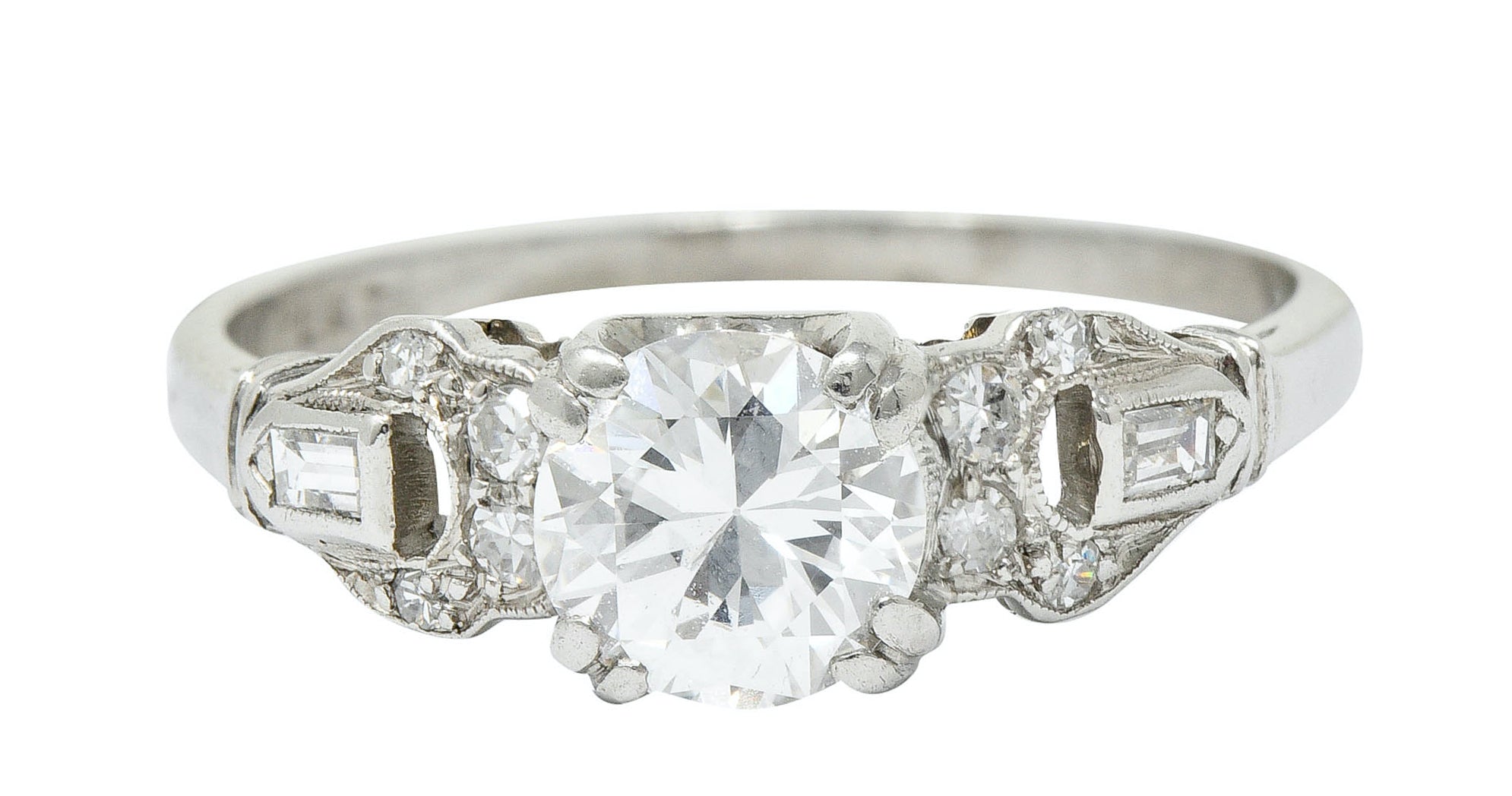 1950's Mid-Century 0.89 CTW Diamond Platinum Buckle Engagement RingRing - Wilson's Estate Jewelry