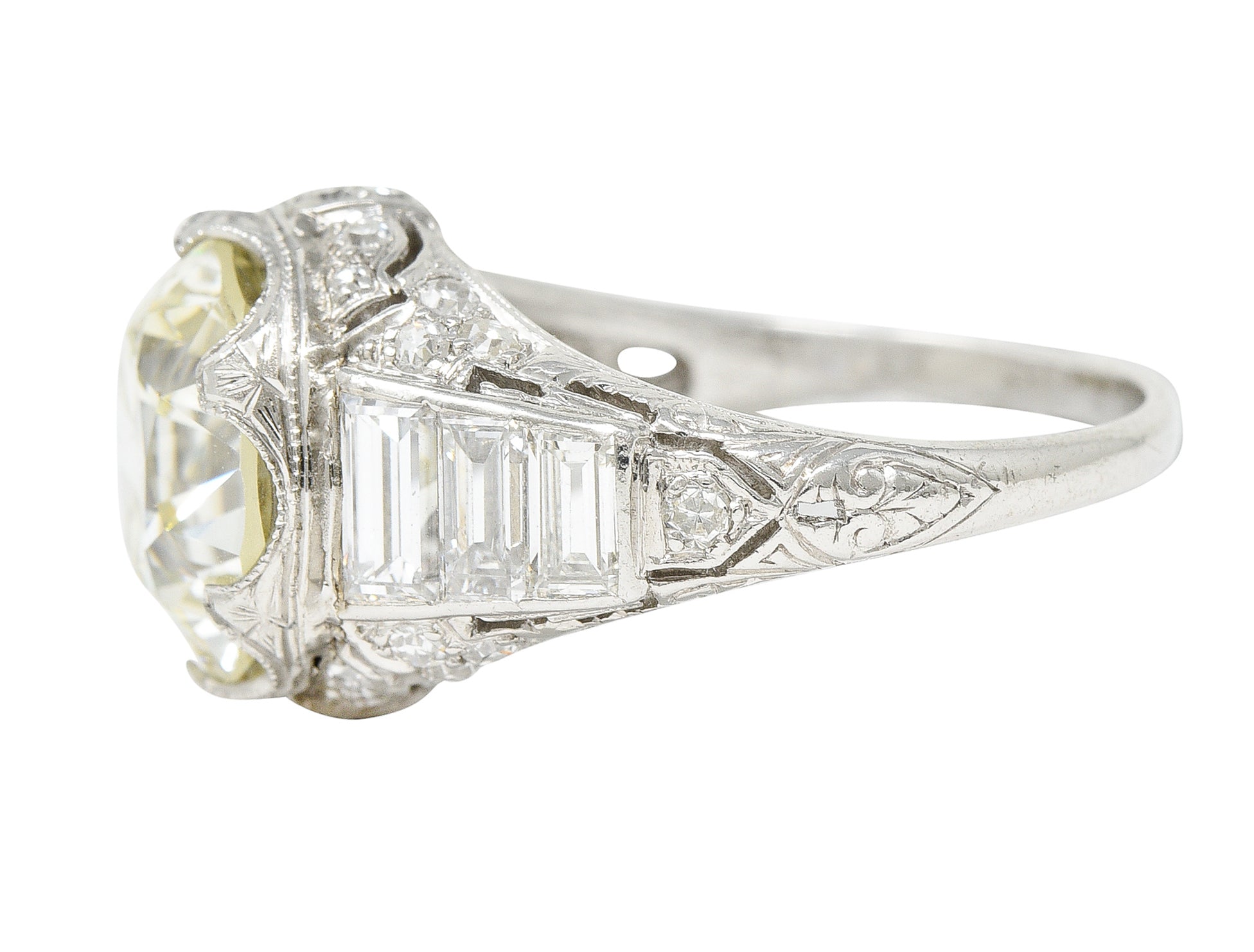 Art Deco 6.01 CTW Transitional Cut Diamond Platinum Engagement Ring GIARing - Wilson's Estate Jewelry